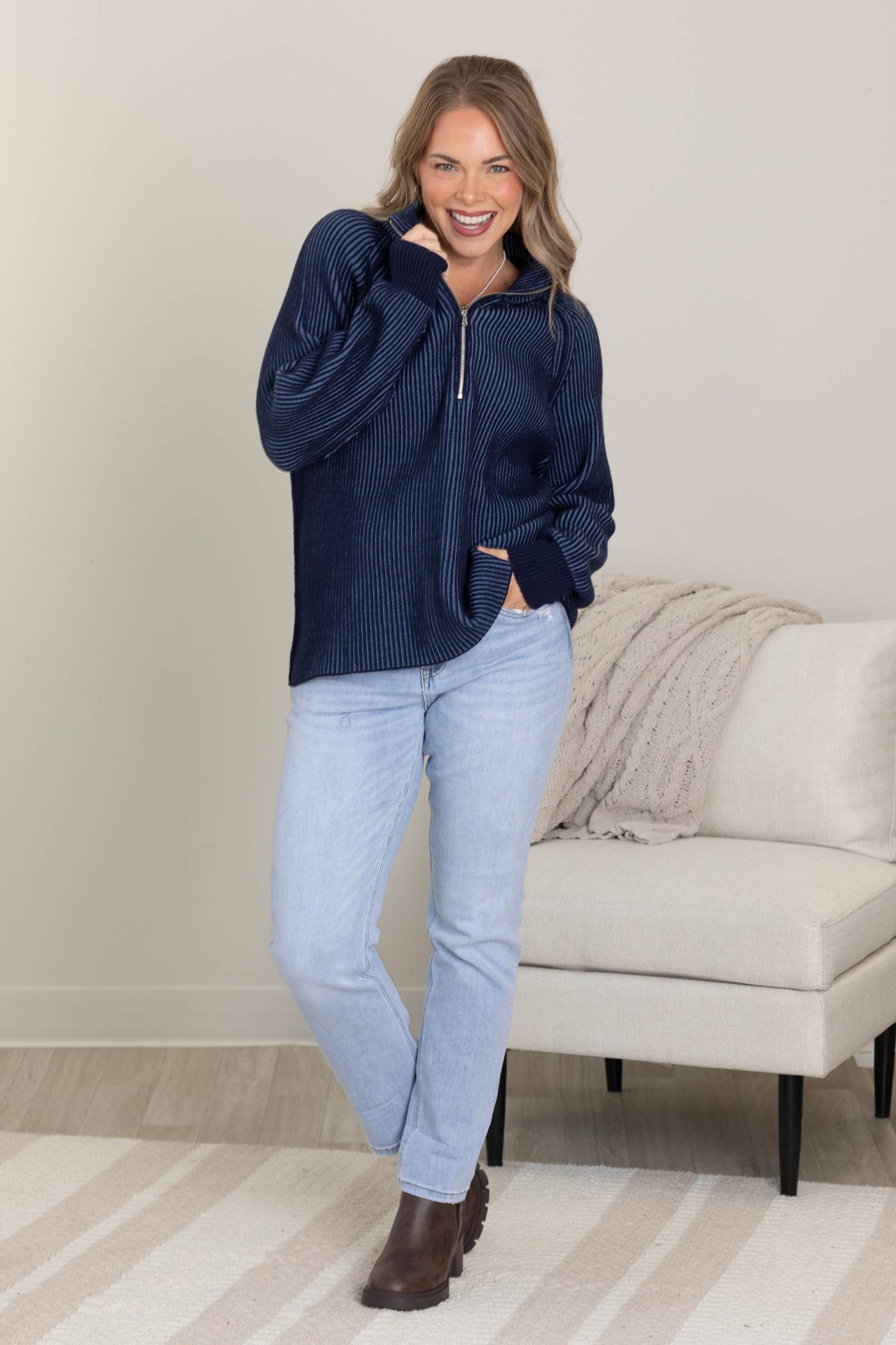 Two Tone Half Zip Sweater