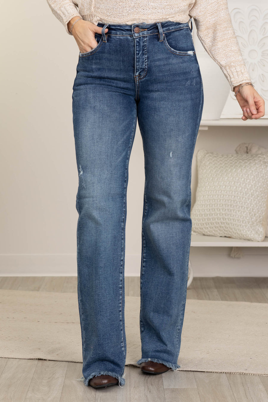 Risen Dark Tummy Control Long Straight Jeans