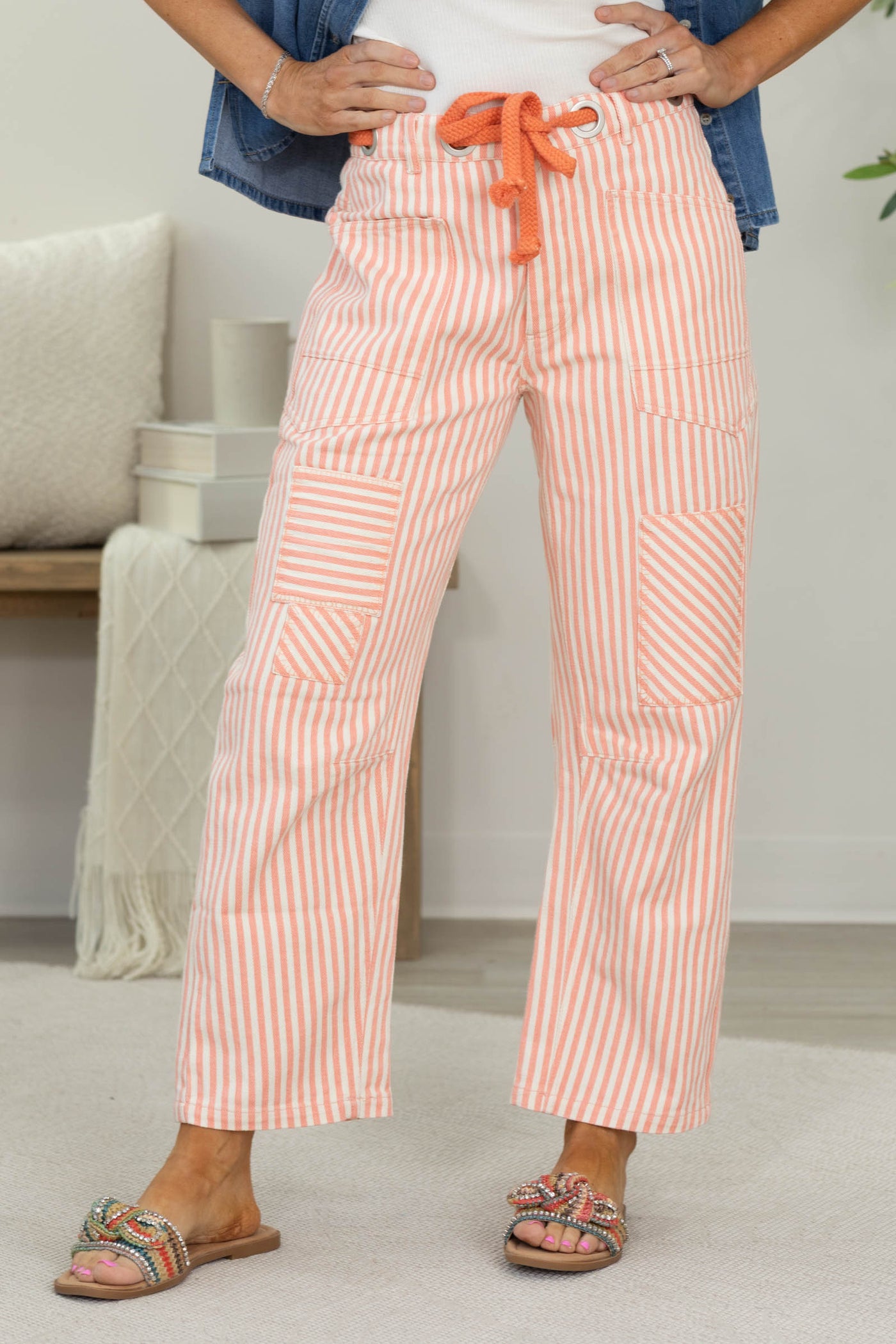 Relaxed Vintage Stripe Rope String Pants