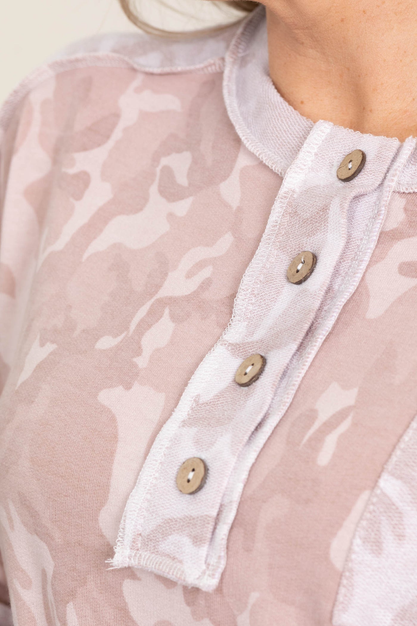 Dusty Pink Camouflage Knit Top With Pocket