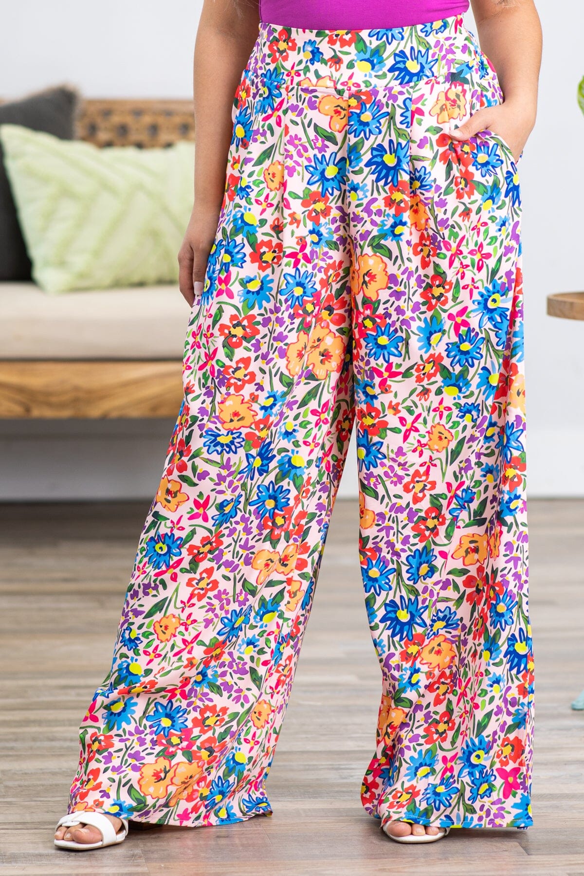 Pink Multicolor Floral Wide Leg Pants - Filly Flair