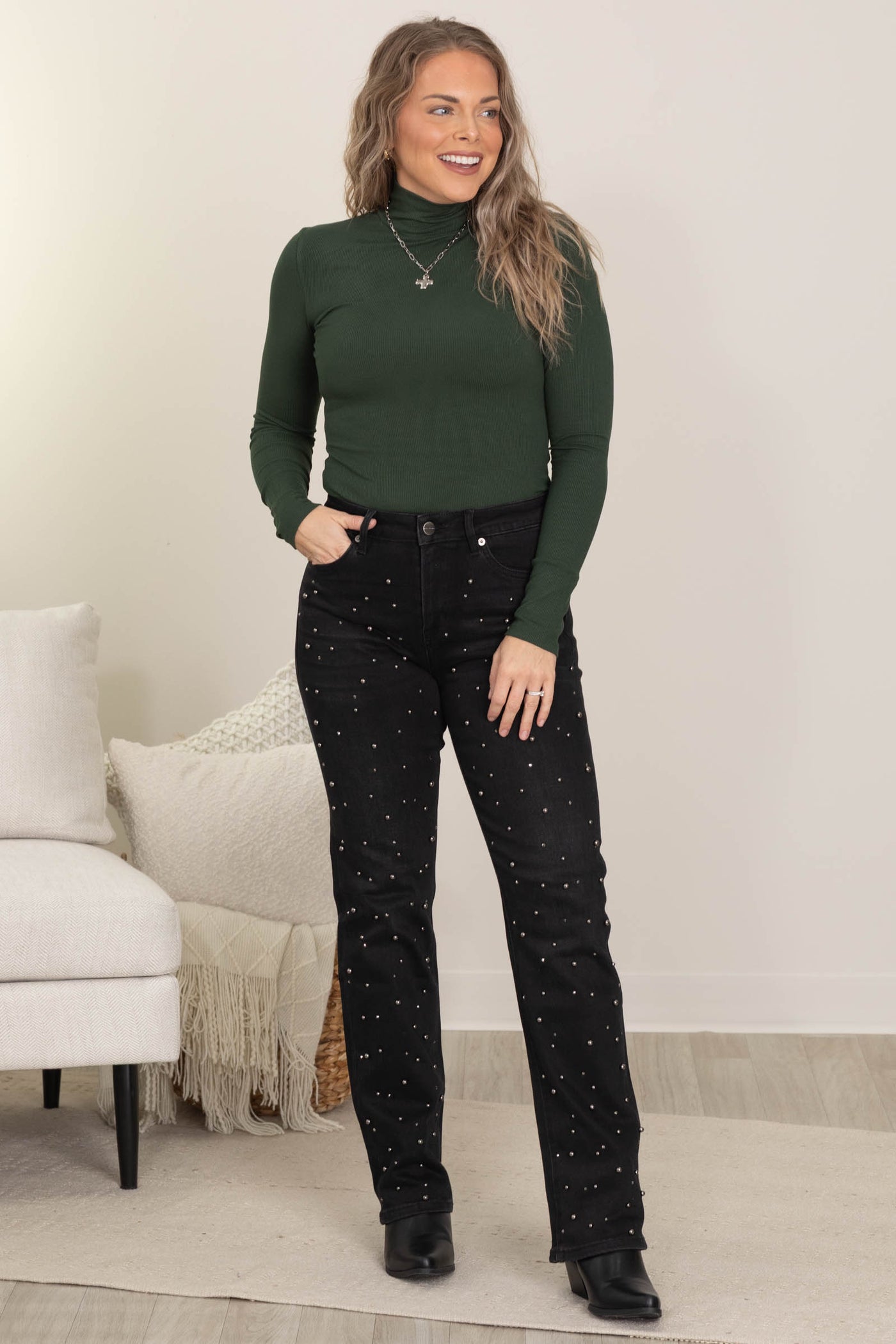 Micro Ribbed Long Sleeve Turtleneck Knit Tops