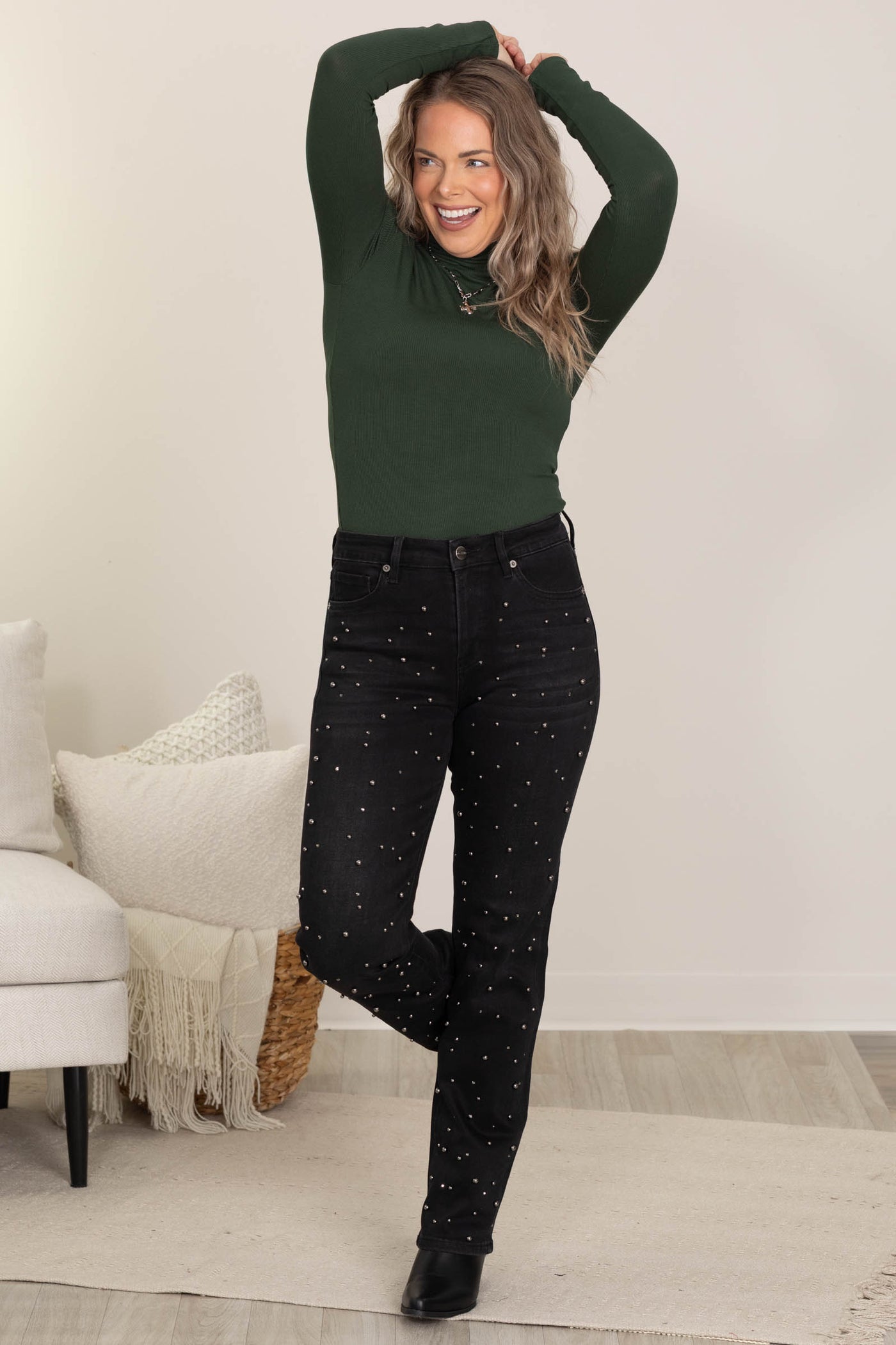 Mica Black Pearl High Rise Straight Jeans