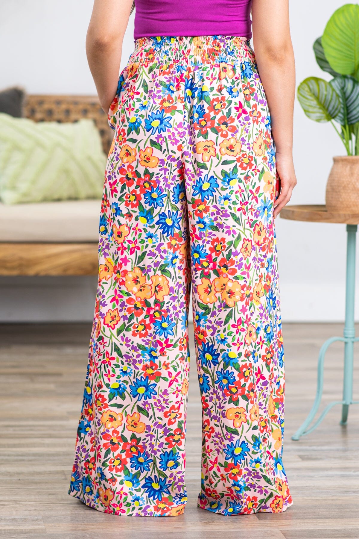 Pink Multicolor Floral Wide Leg Pants - Filly Flair