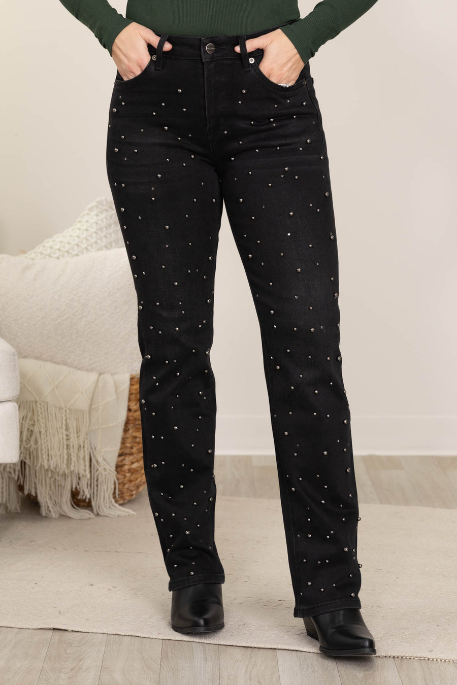 Mica Black Pearl High Rise Straight Jeans