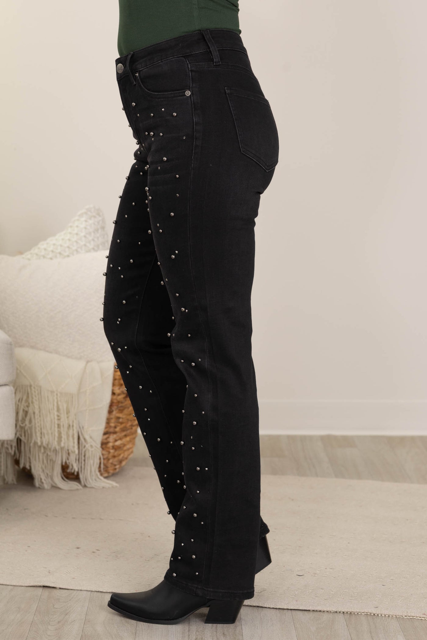 Mica Black Pearl High Rise Straight Jeans