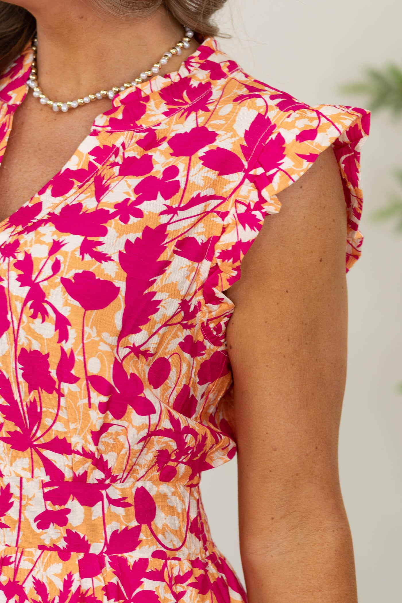 Staccato Fuchsia And Peach Floral Dress