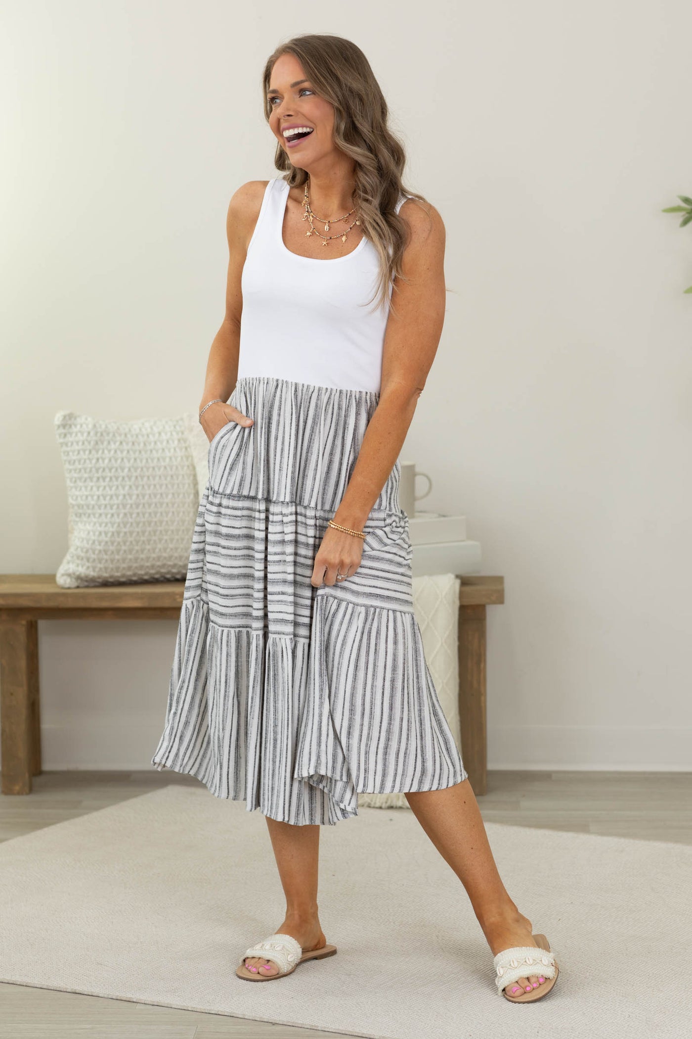 Staccato White And Black Tank Stripe Dress · Filly Flair