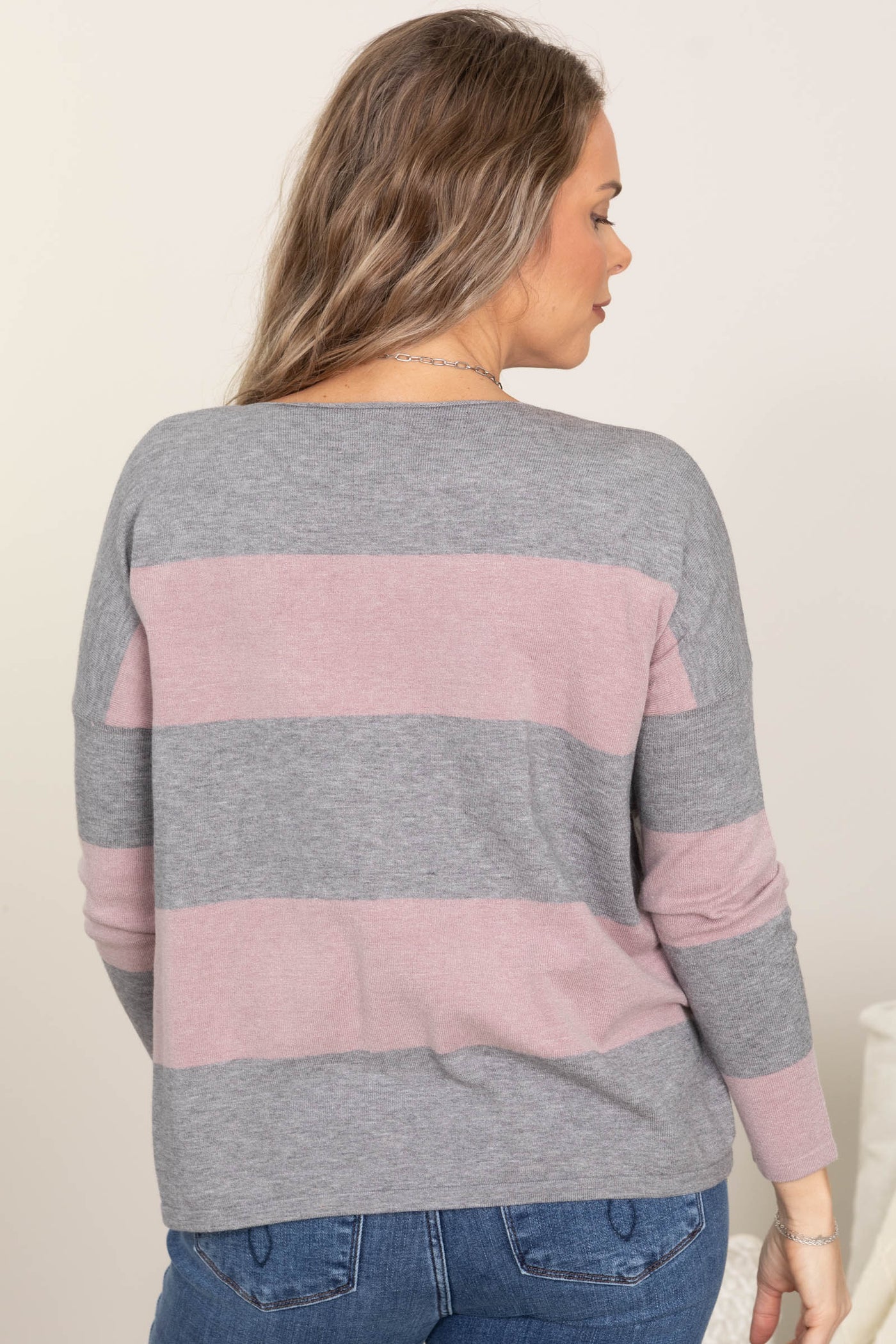 Boat Neck Soft Striped Knit Sweater Tops