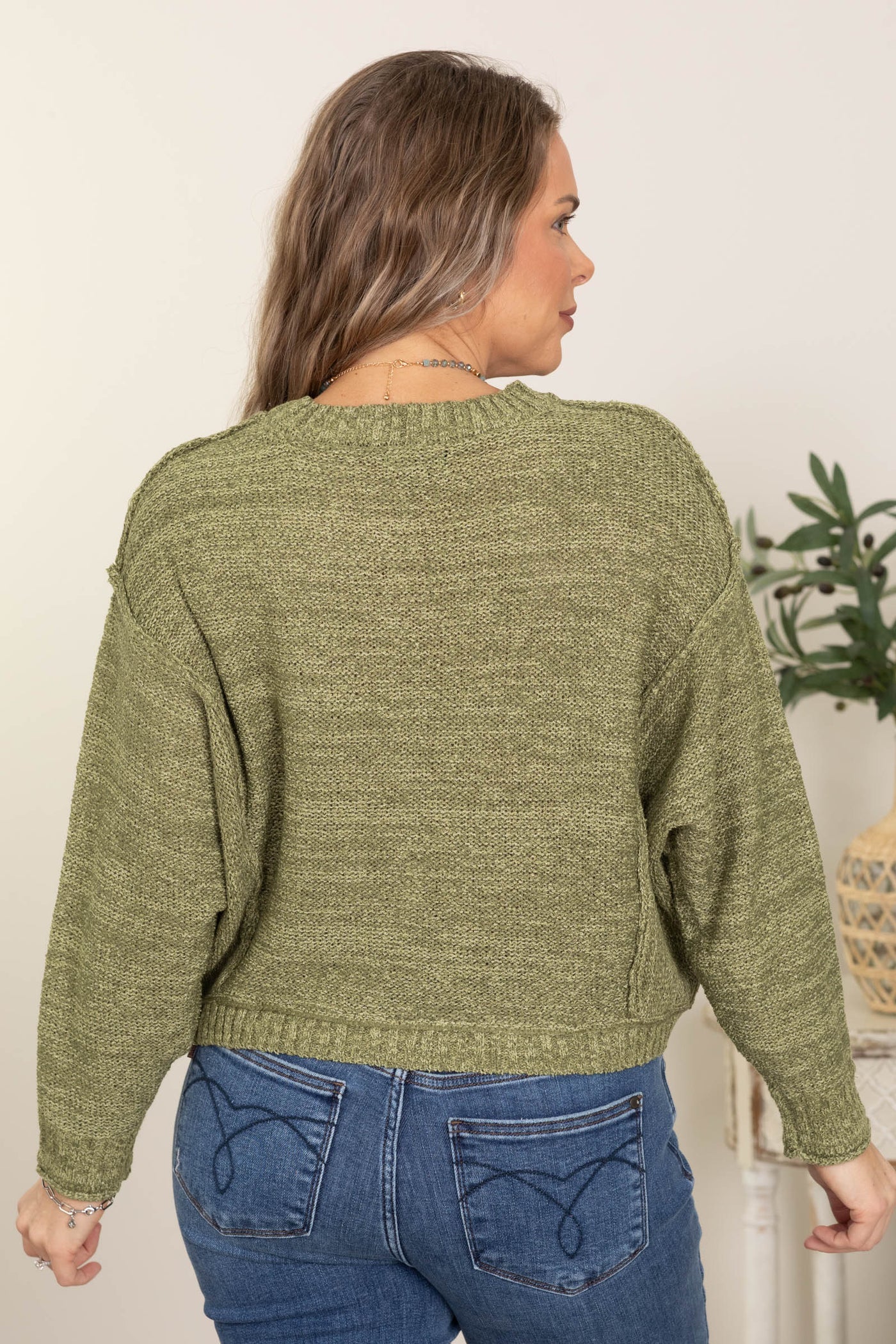 Exposed Seam Drop Shoulder Pullover Sweaters