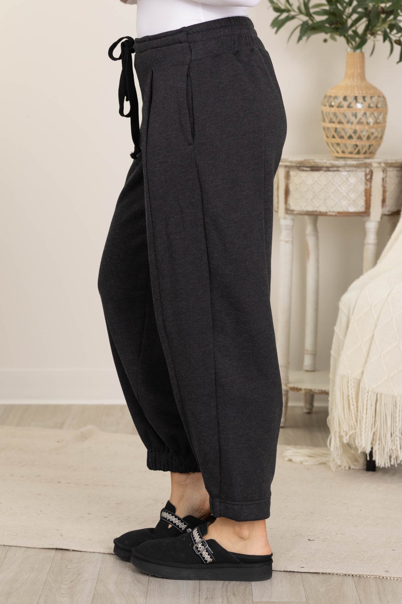 Risen Black Washed Relaxed Wide Leg Joggers