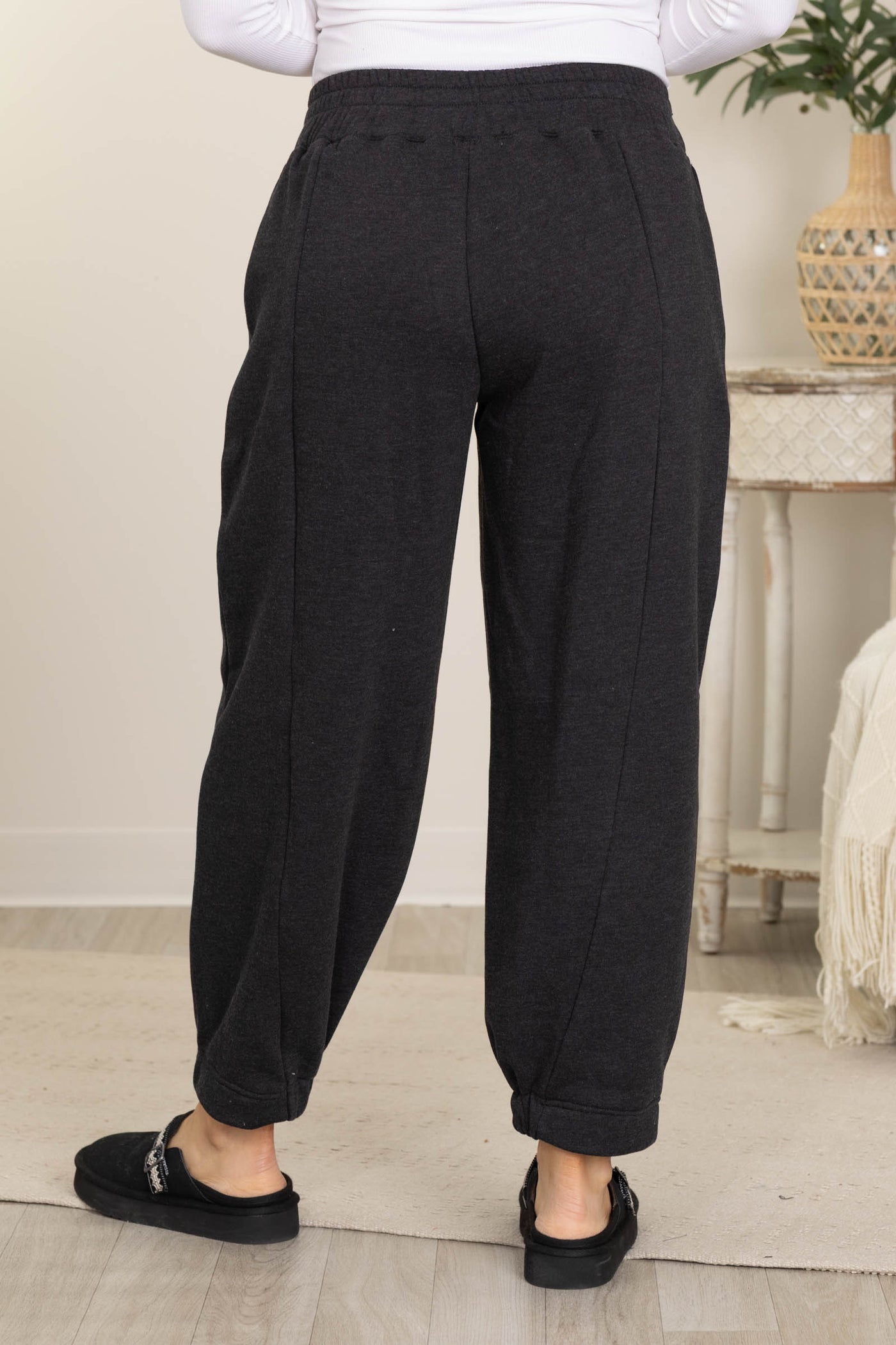 Risen Black Washed Relaxed Wide Leg Joggers