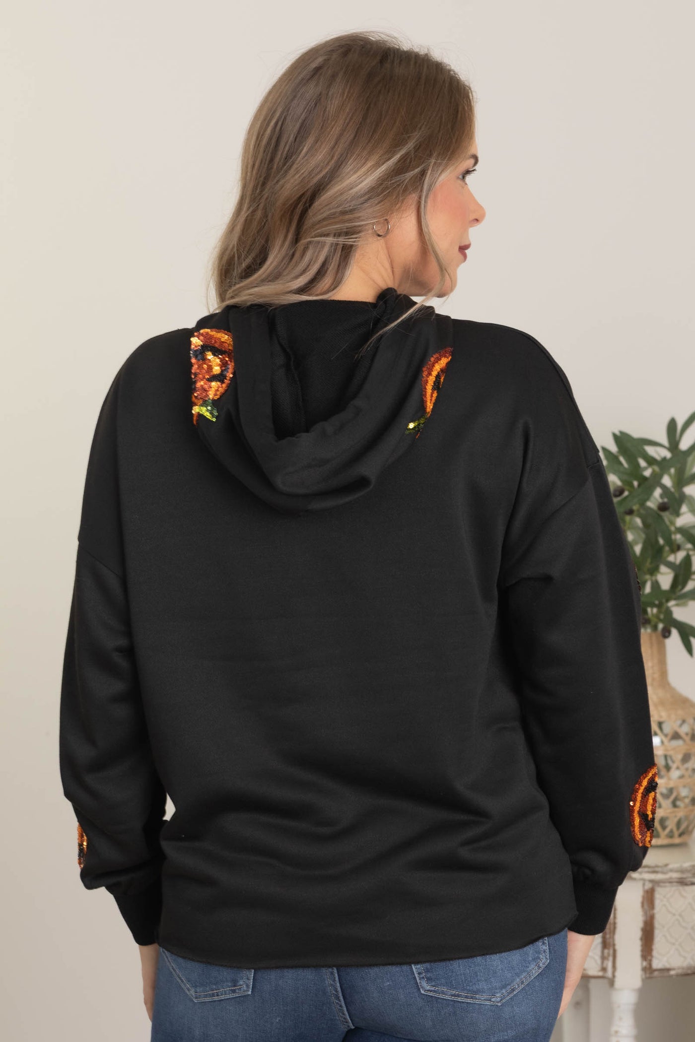 Black Sequin Pumpkin Patches Hoodie