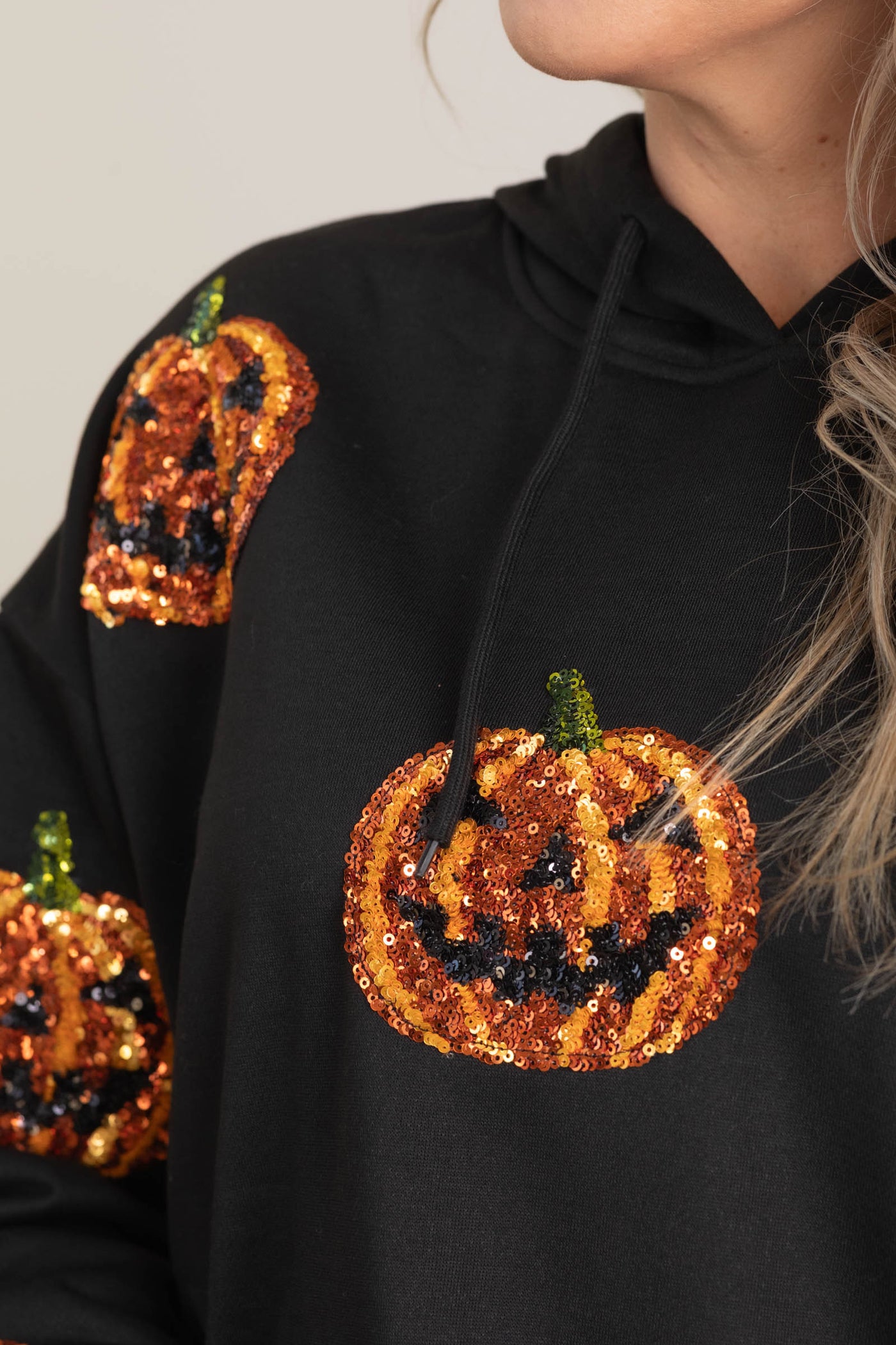 Black Sequin Pumpkin Patches Hoodie