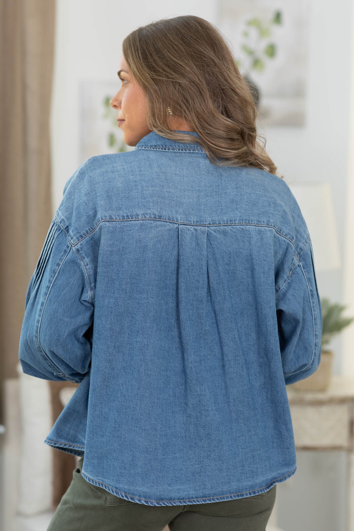 Risen Medium Wash Pintuck Balloon Shirt