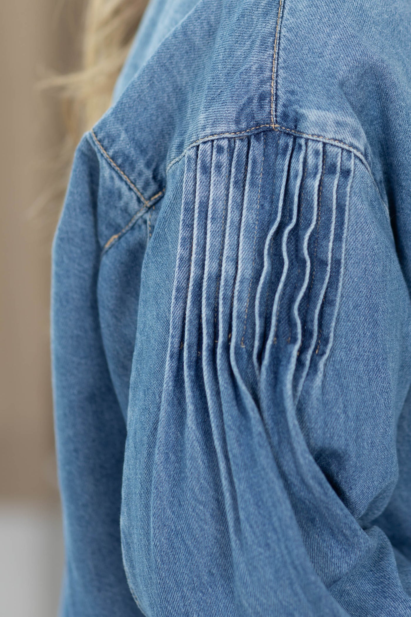 Risen Medium Wash Pintuck Balloon Shirt