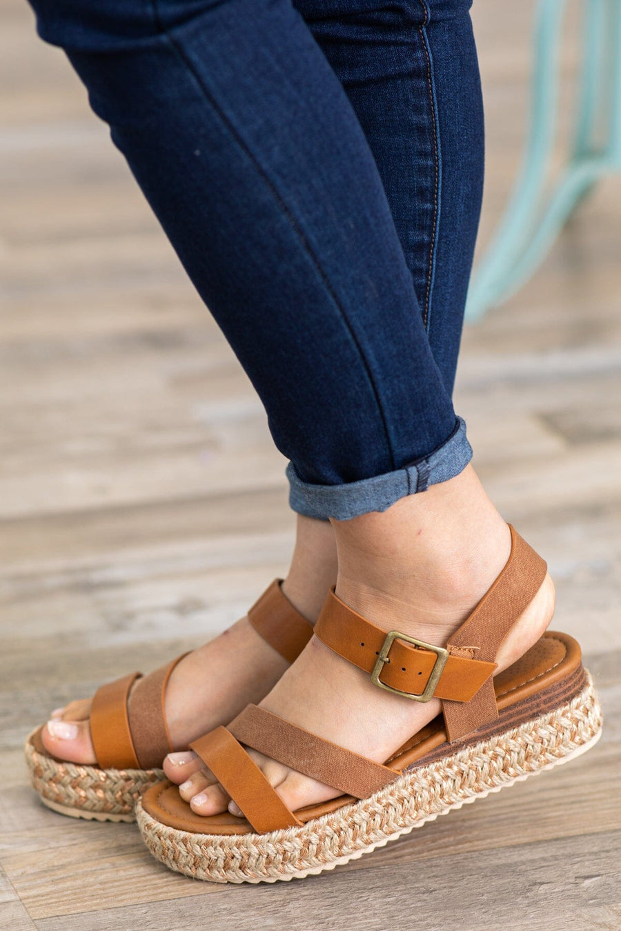 Cognac and Tan Espadrille Sandals - Filly Flair