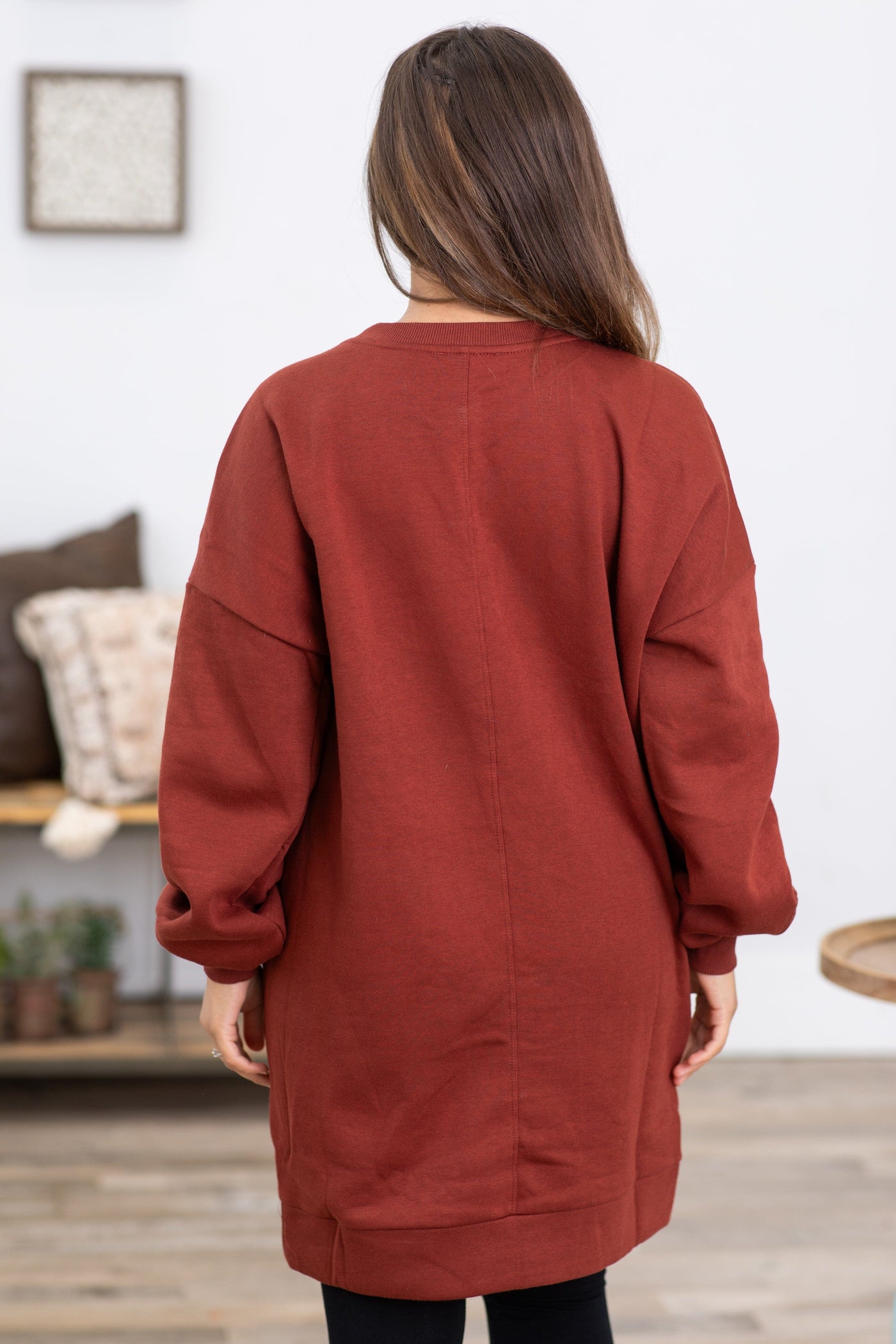 Rust Tunic Length Sweatshirt With Pockets - Filly Flair