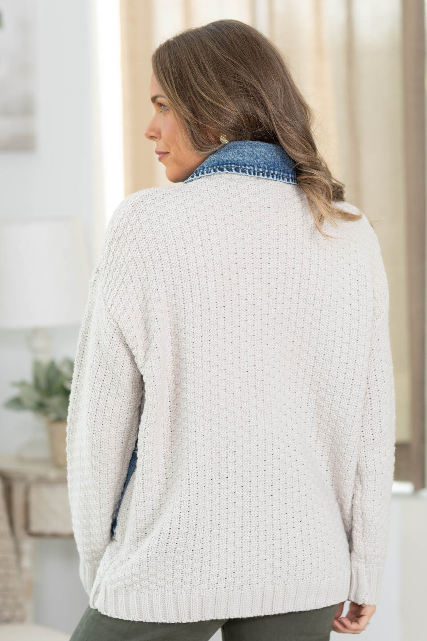 Veveret Knit Body Sweater Denim Jacket