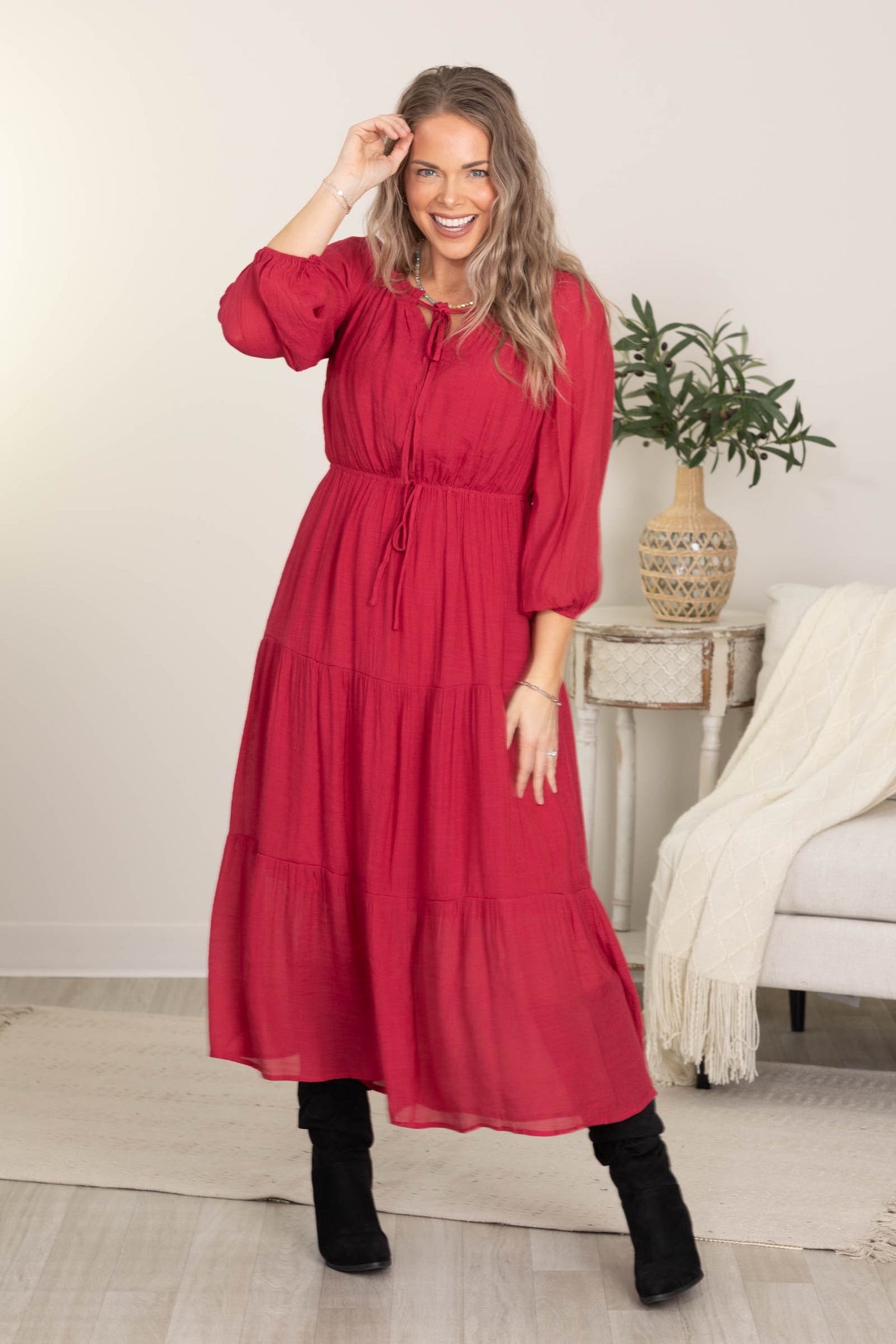 Elastic Waist Flowy Boho Maxi Dress