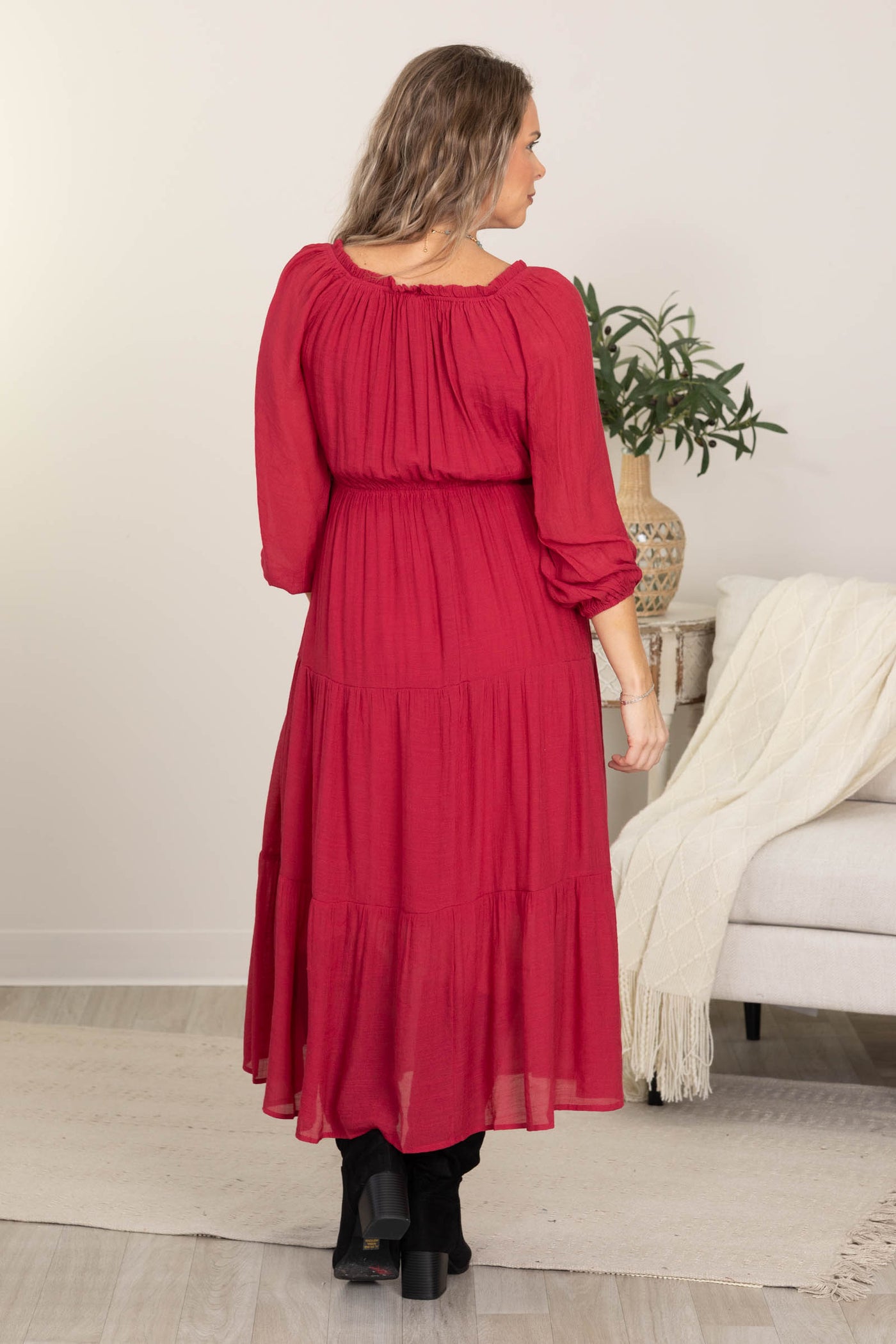 Elastic Waist Flowy Boho Maxi Dress