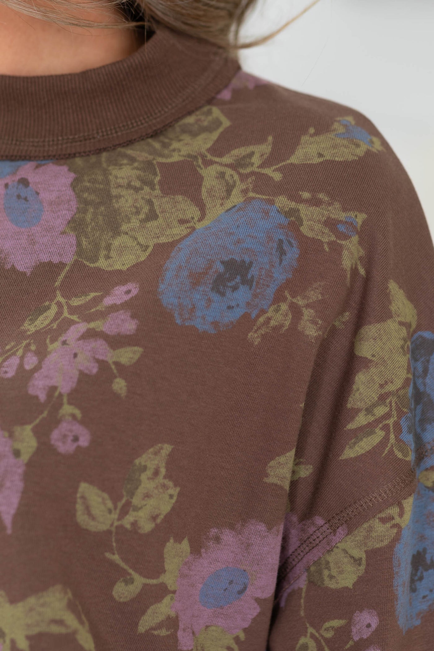 Floral Terry Mock Neck Sweatshirt