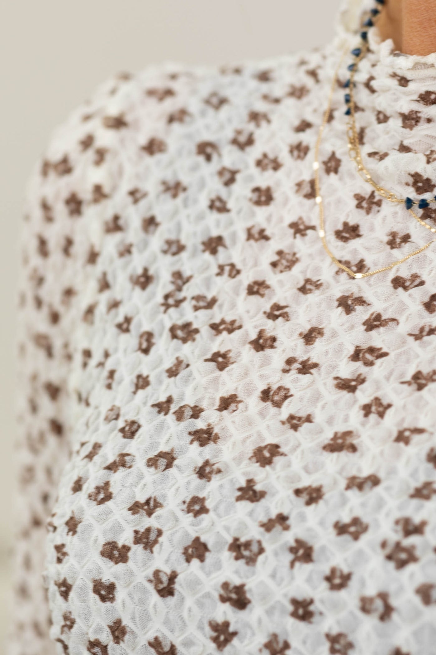 Ivory Floral Print Mock Neck Knit Top