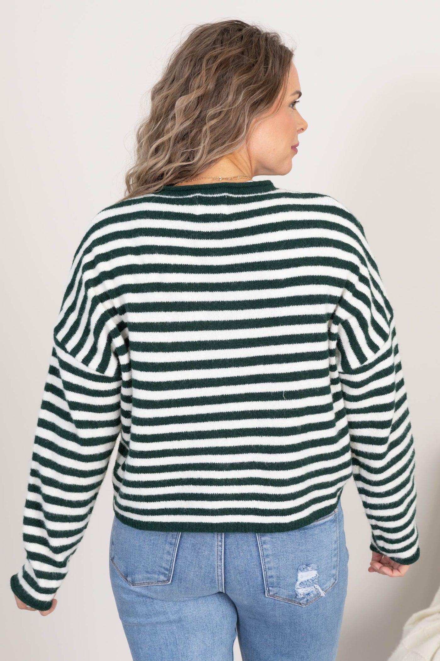 Green And Ivory Stripe Button Up Cardigan