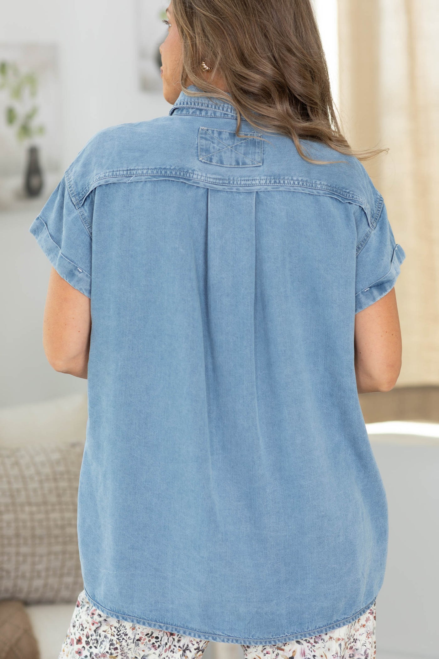 Cotierra Denim Short Sleeve Button Up Top