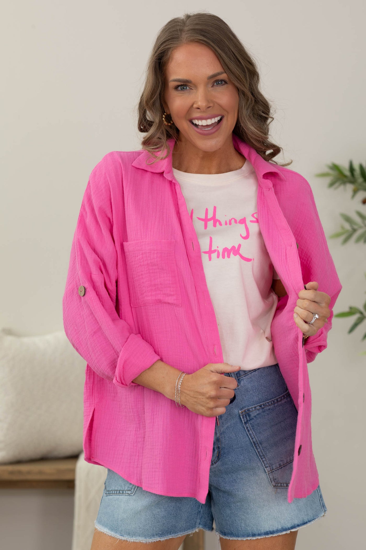 Gauzy Button Down Tops