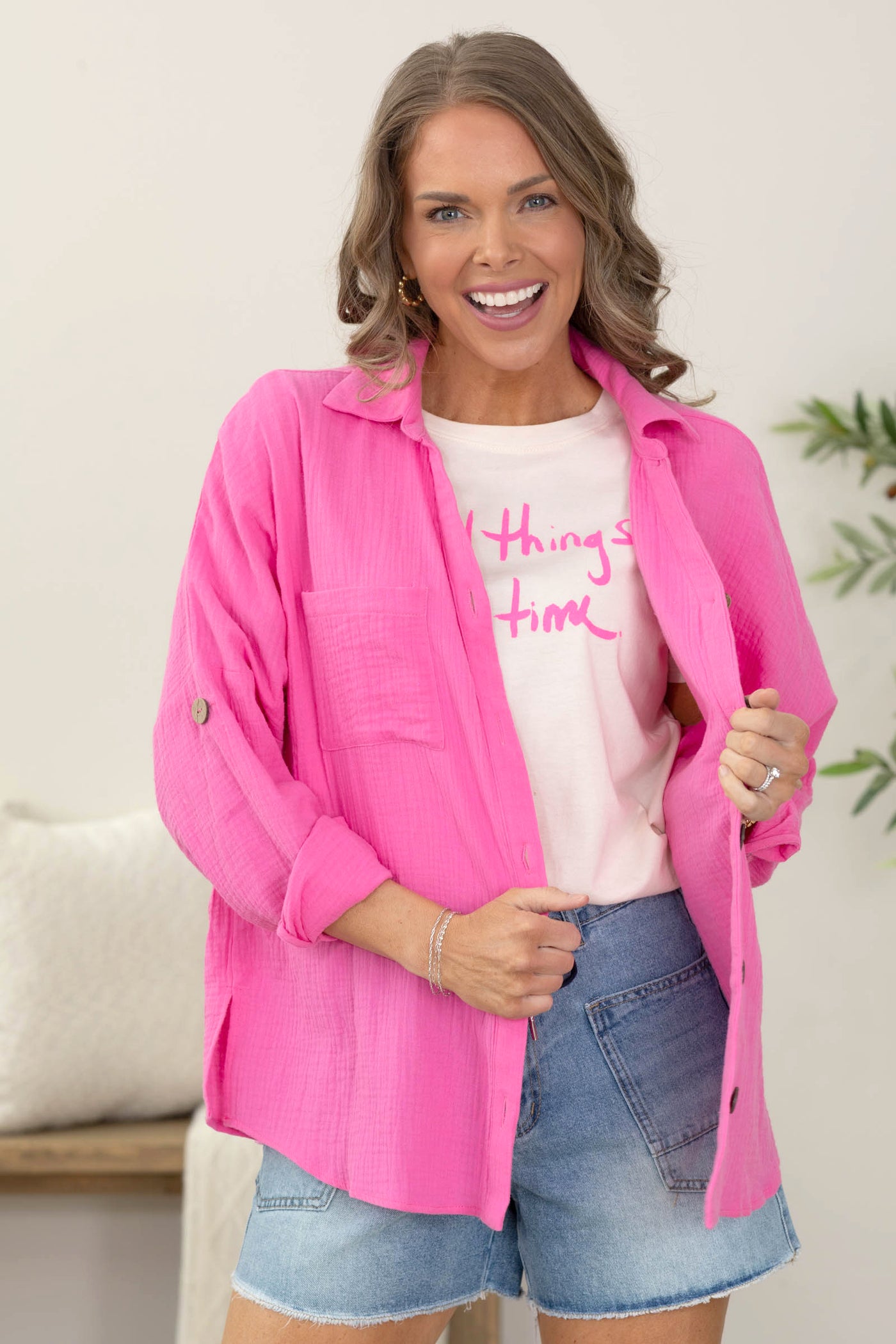 Gauzy Button Down Tops