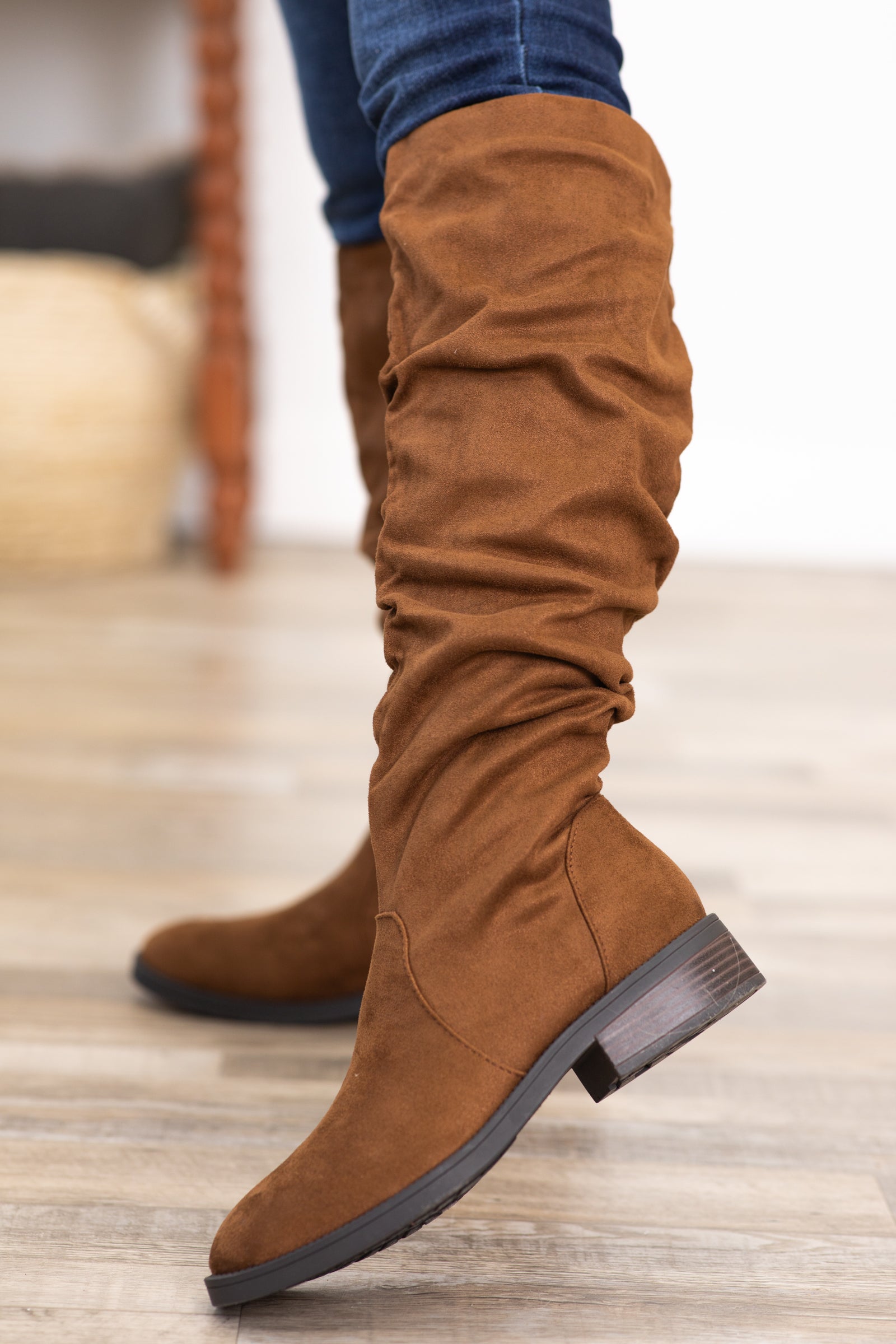 Brown Faux Suede Slouchy Tall Boots