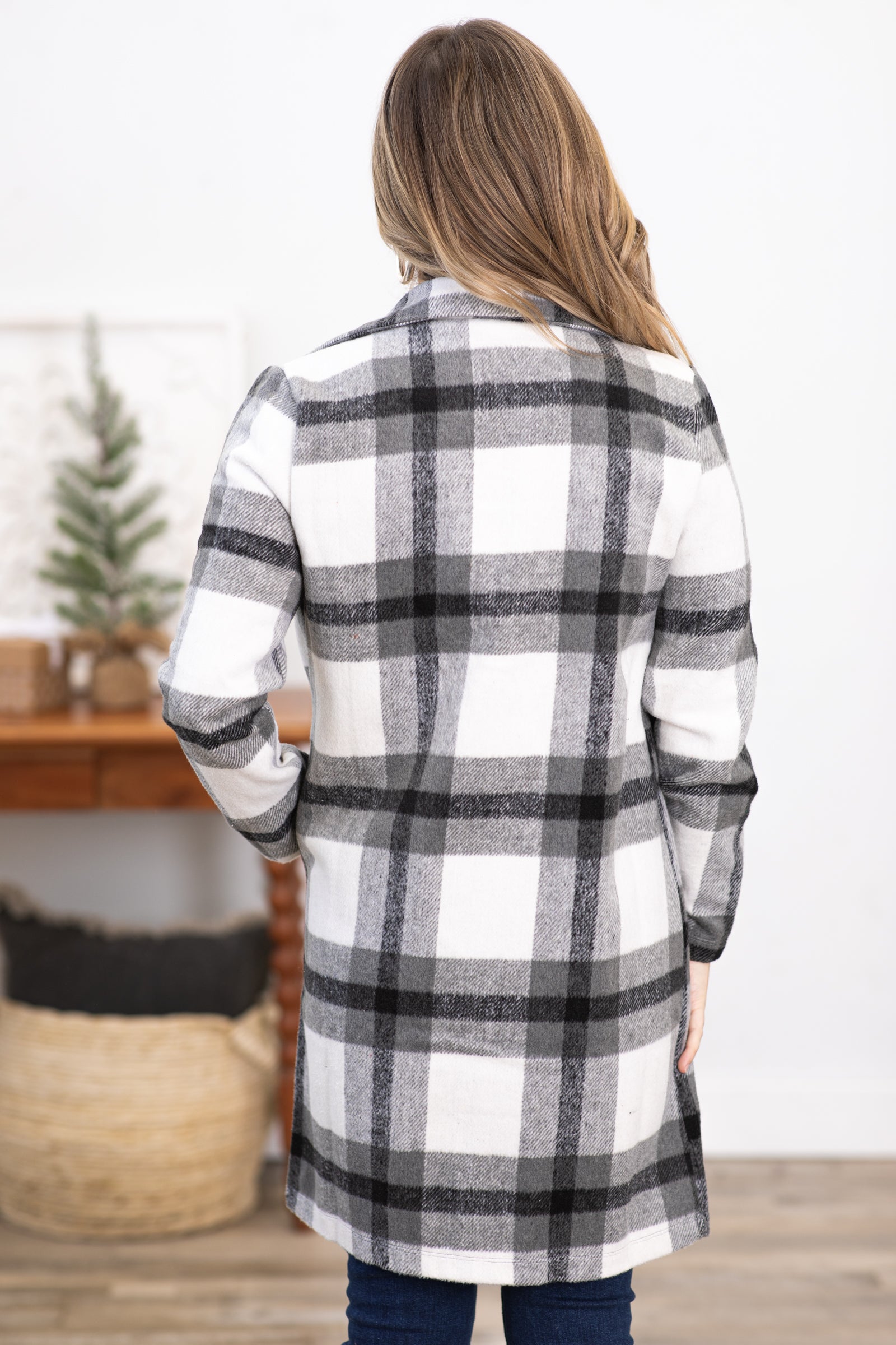 Black and White Plaid Single Breasted Jacket