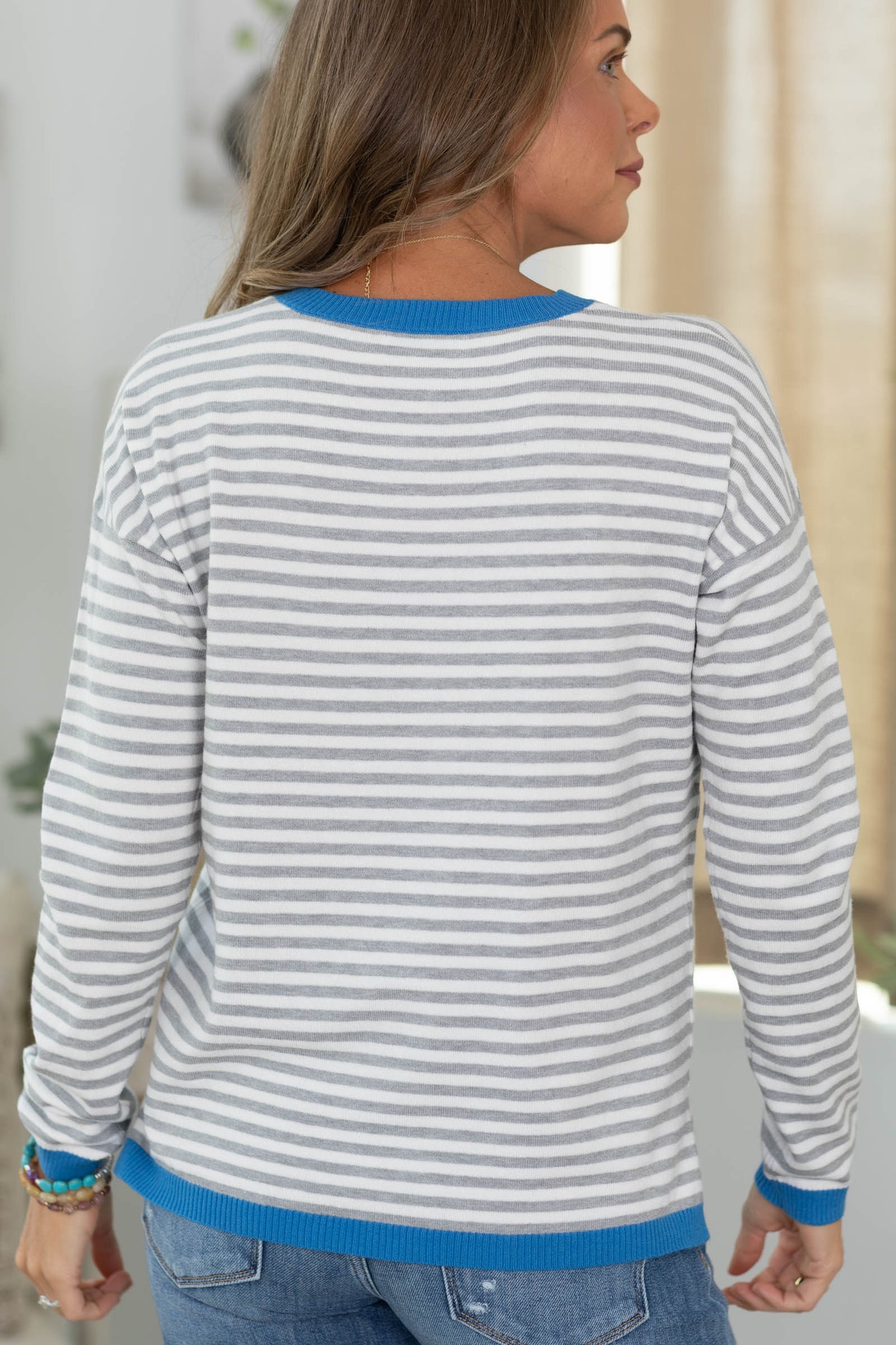 Staccato Striped Rib Detail Knit Top