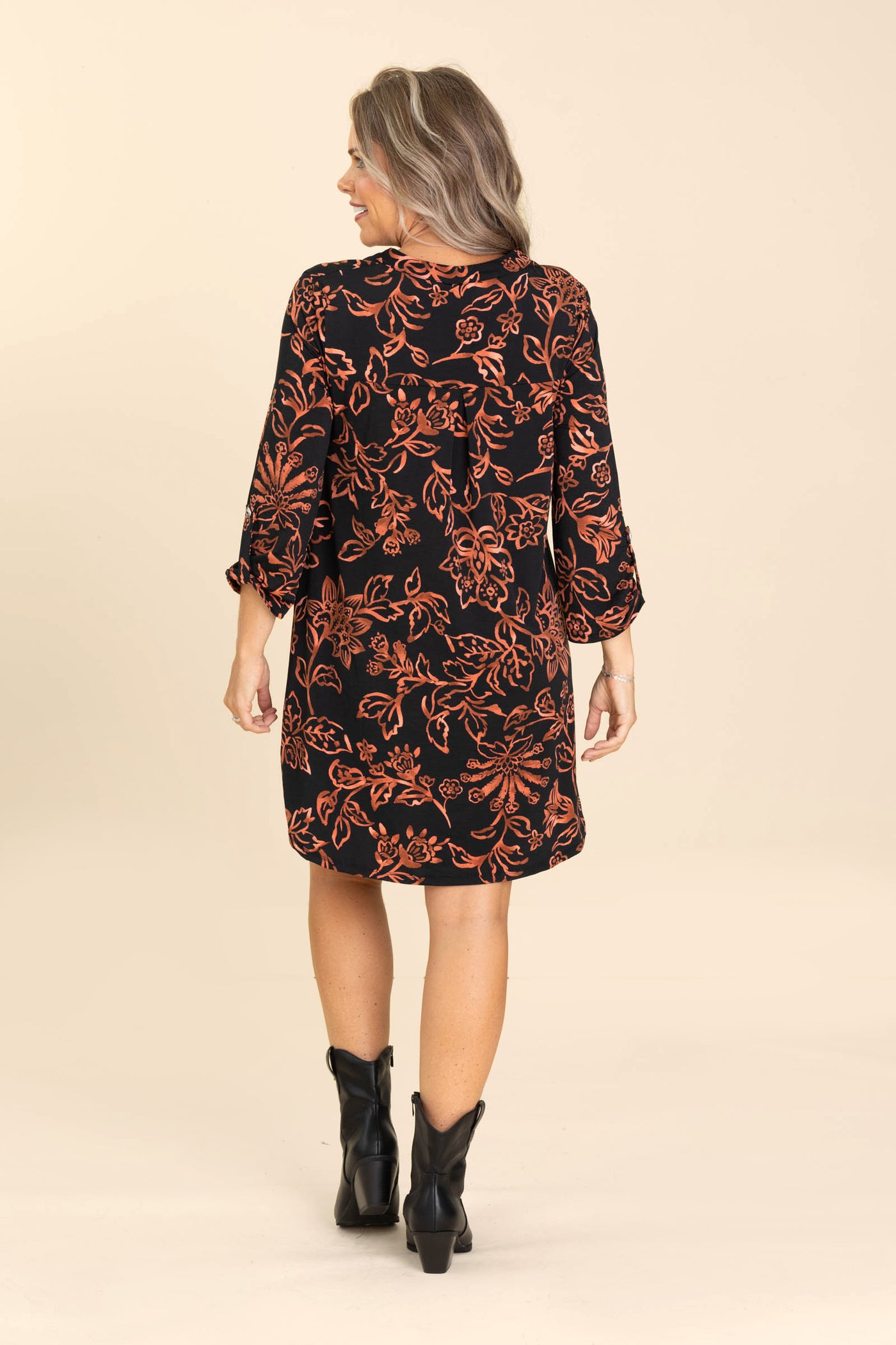 Black and Burnt Orange Wrinkle Free Dress