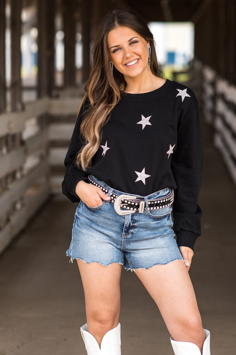 Black and Silver Hot Fix Stars Sweatshirt - Filly Flair
