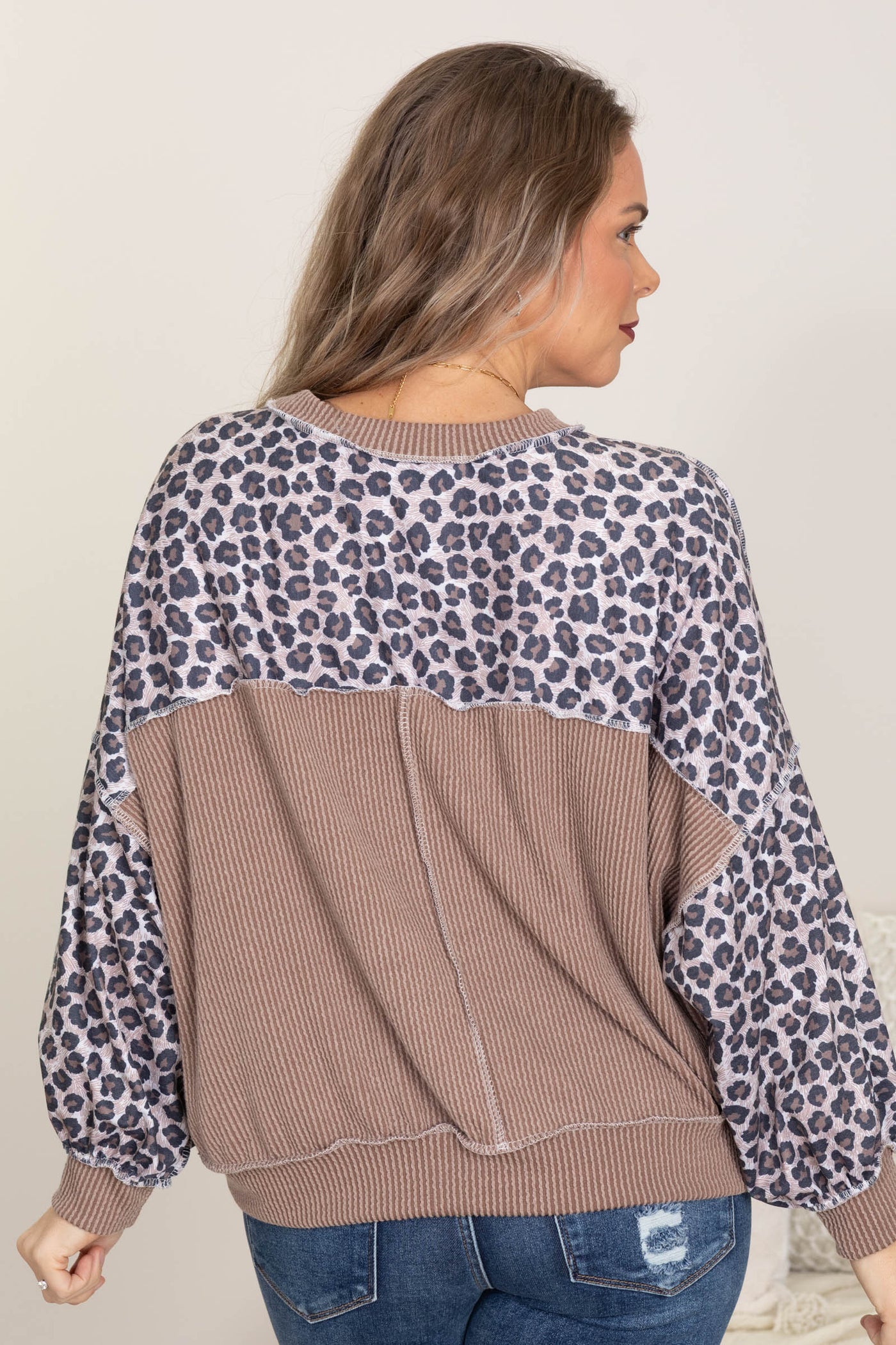 Mocha Animal Print Boyfriend Fit Sweatshirt