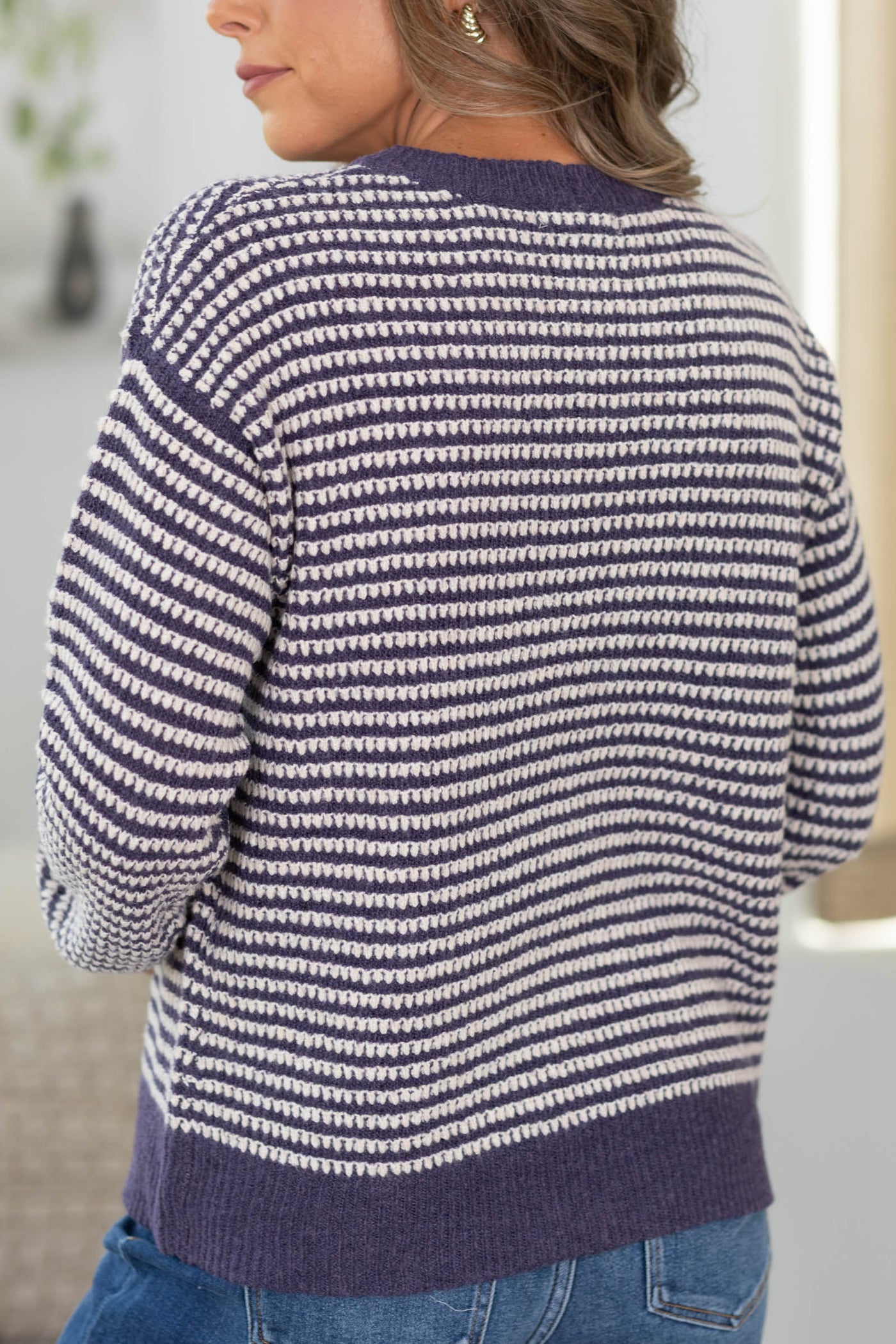 Staccato Two Tone Waffle Striped Sweater