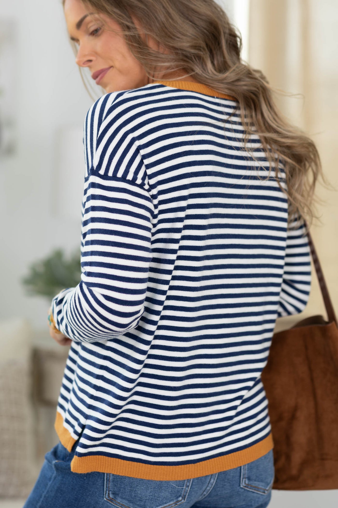 Staccato Striped Rib Detail Knit Top