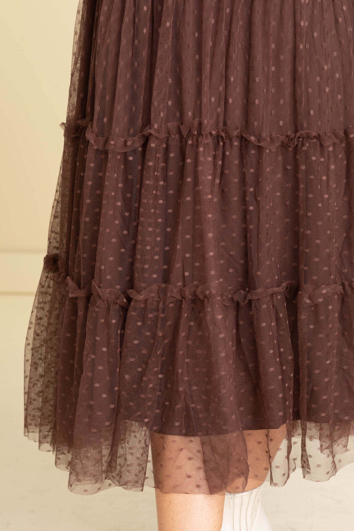 Brown Polka Dot Chiffon Smocked Tiered Dress