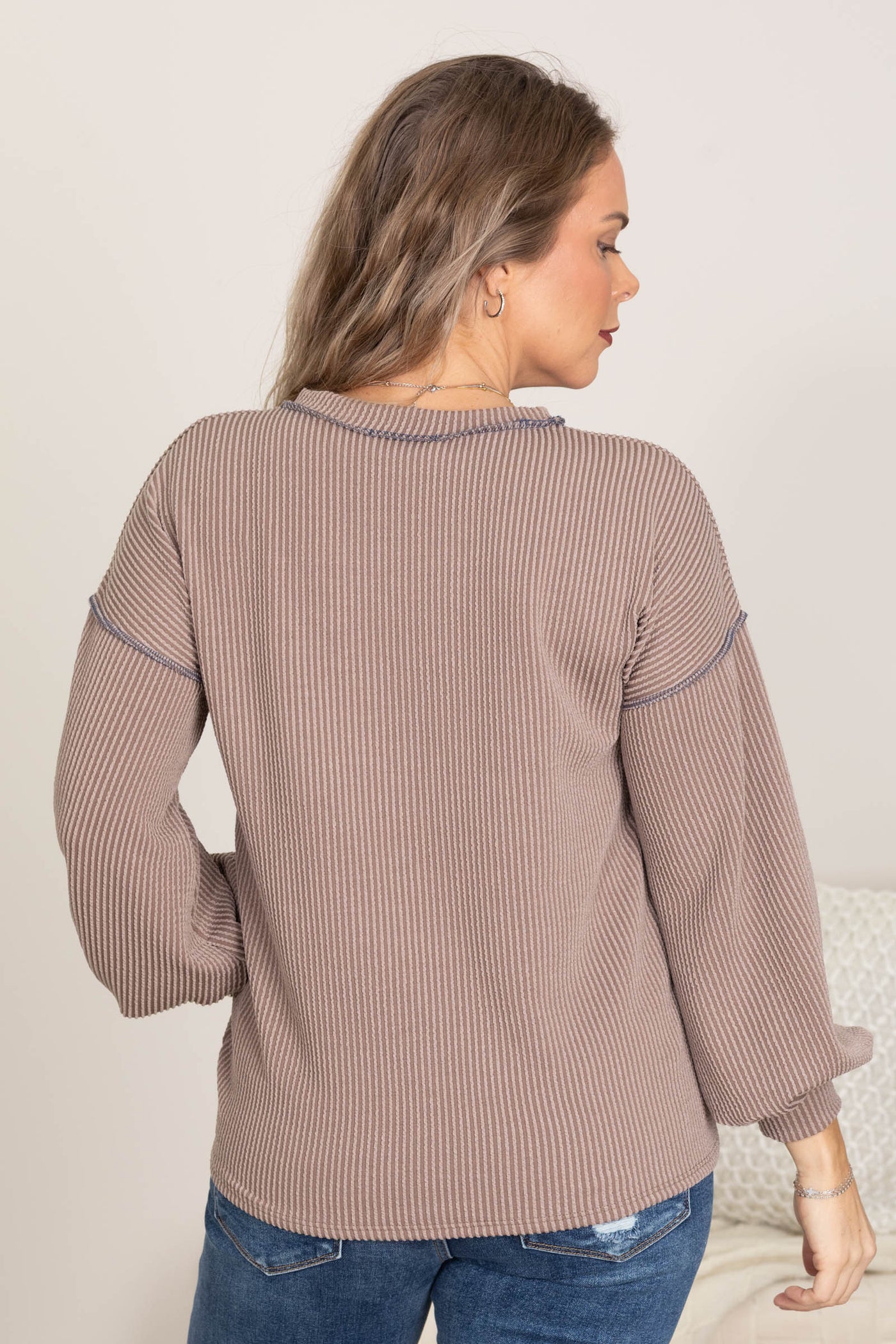 Ribbed Knit With Front Colorblock Floral Tops