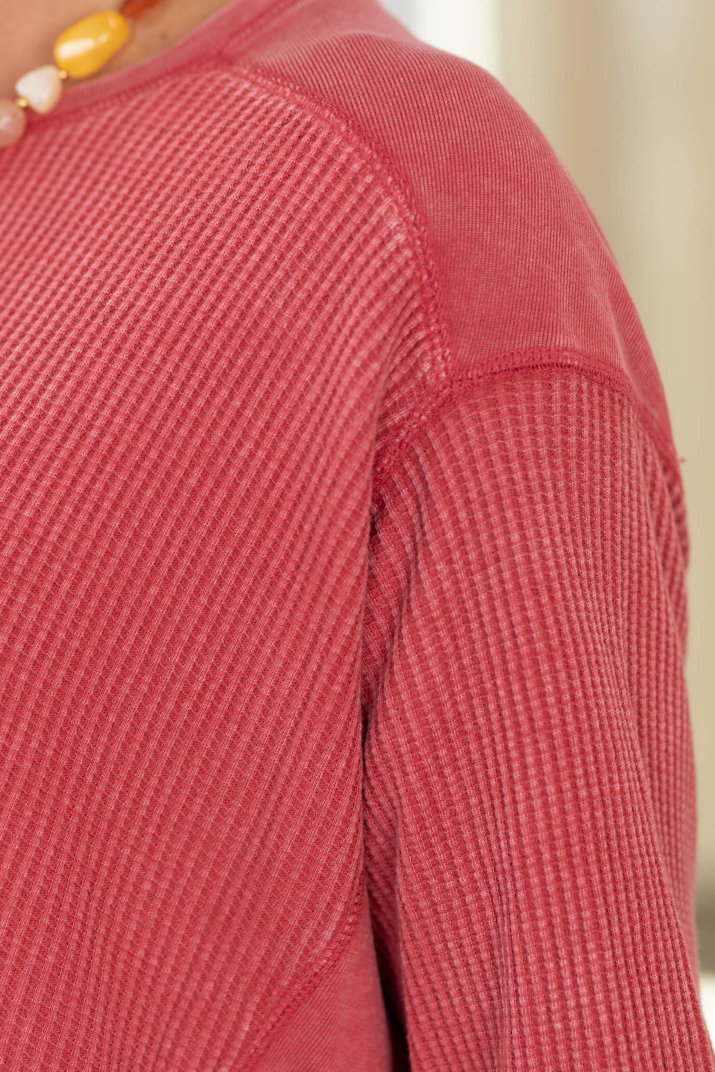 Mineral Washed Waffle Long Sleeve Knit Top