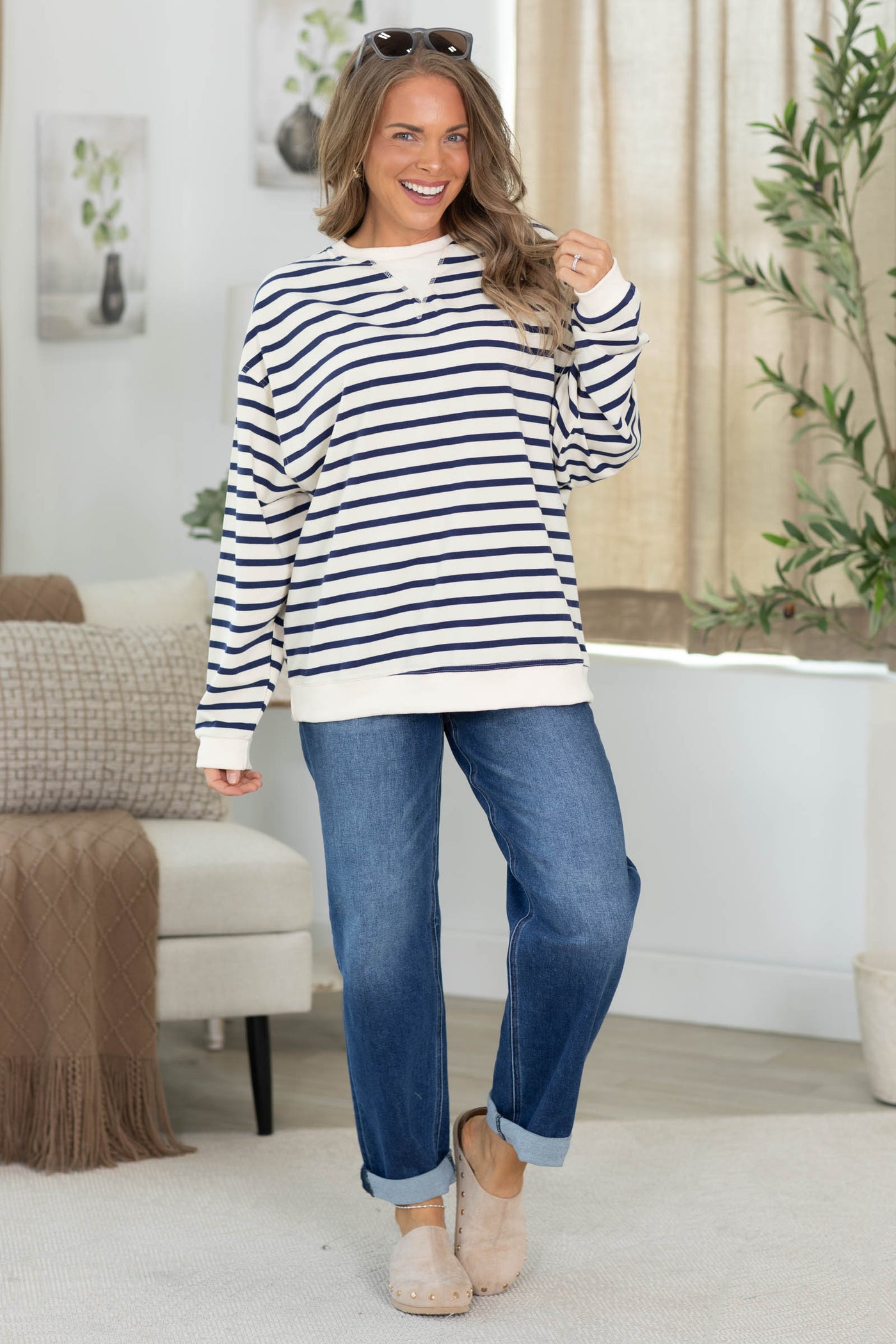 Oversized Striped Long Sleeve Pullover Top