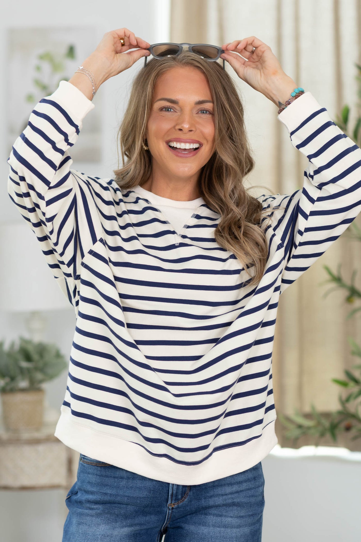 Oversized Striped Long Sleeve Pullover Top