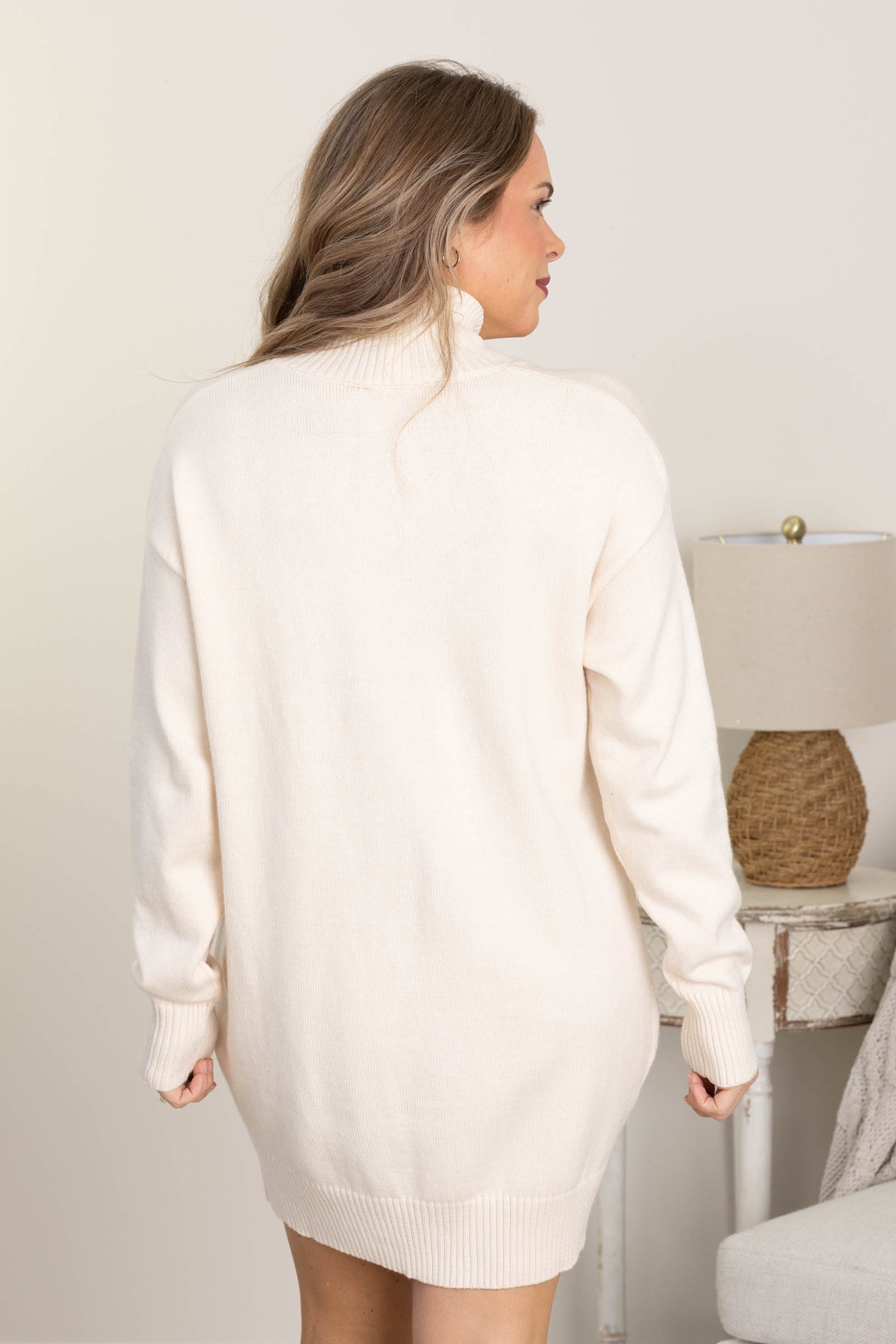 Cream Mock Neck Sweater Dress