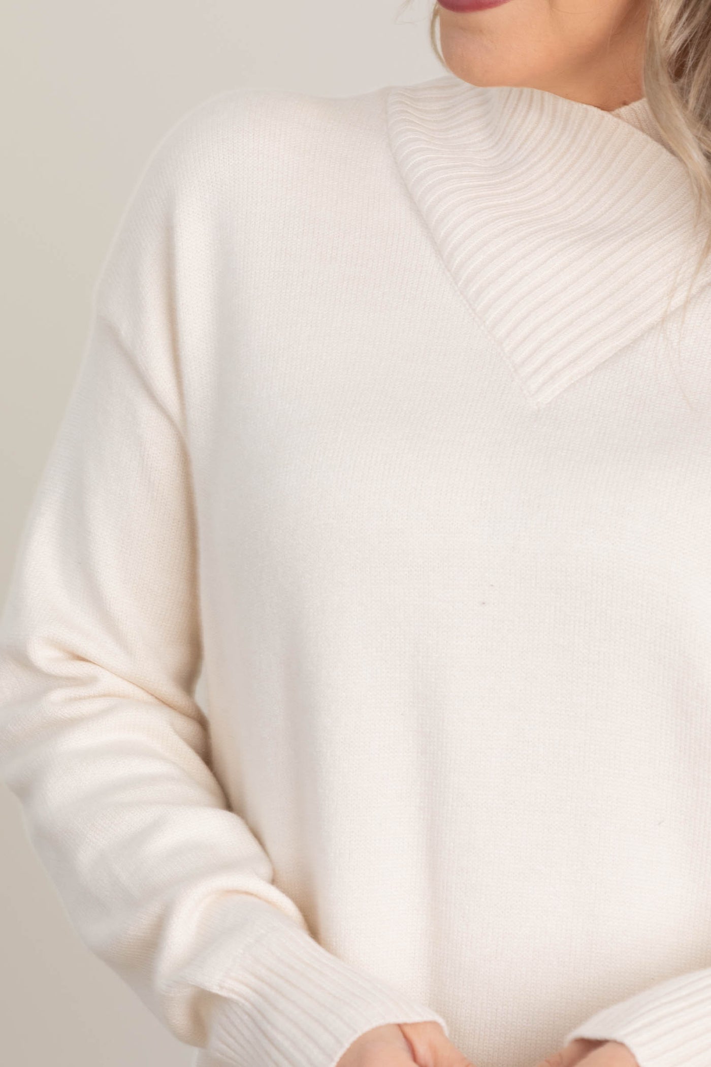 Cream Mock Neck Sweater Dress