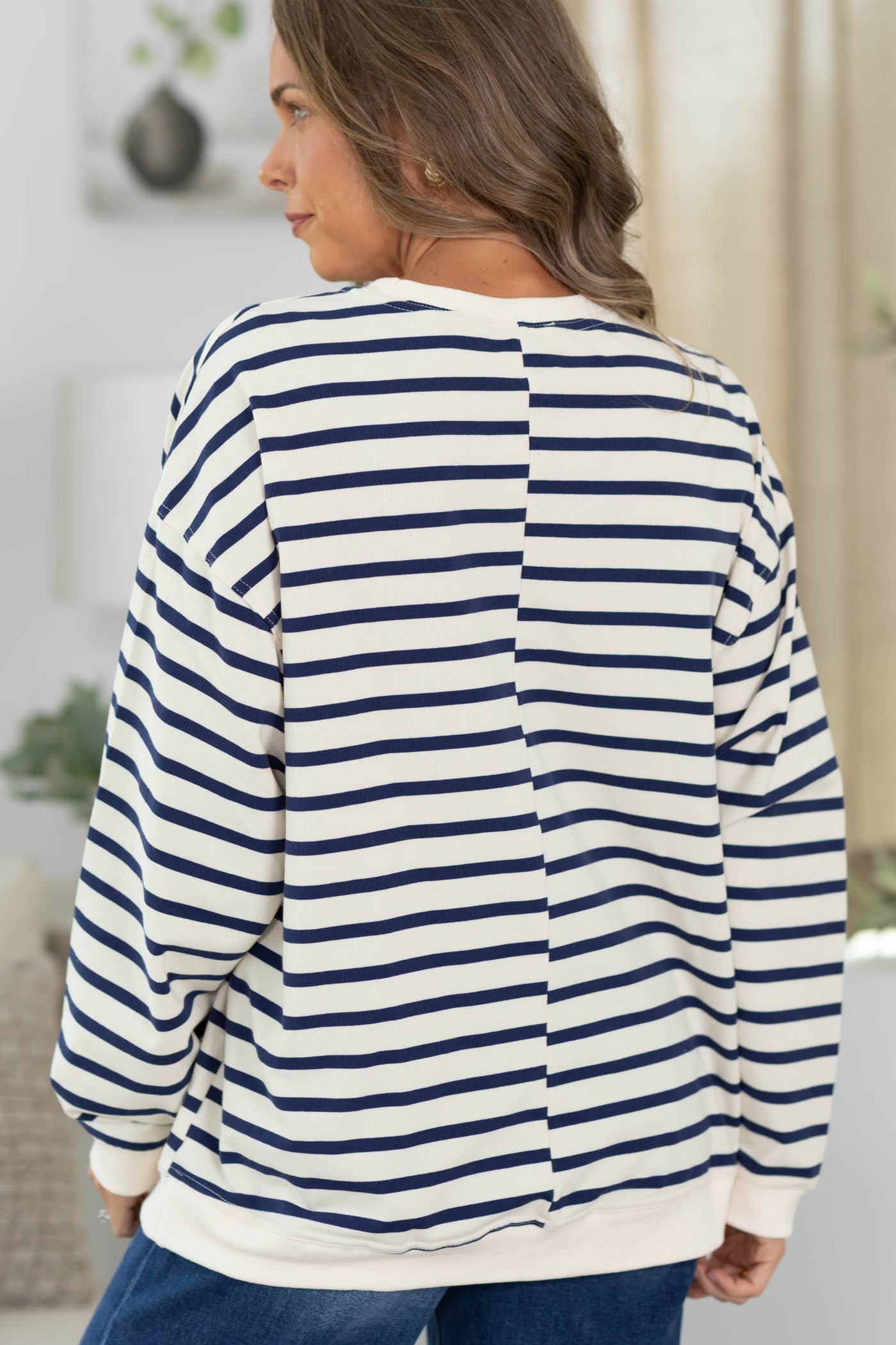 Oversized Striped Long Sleeve Pullover Top