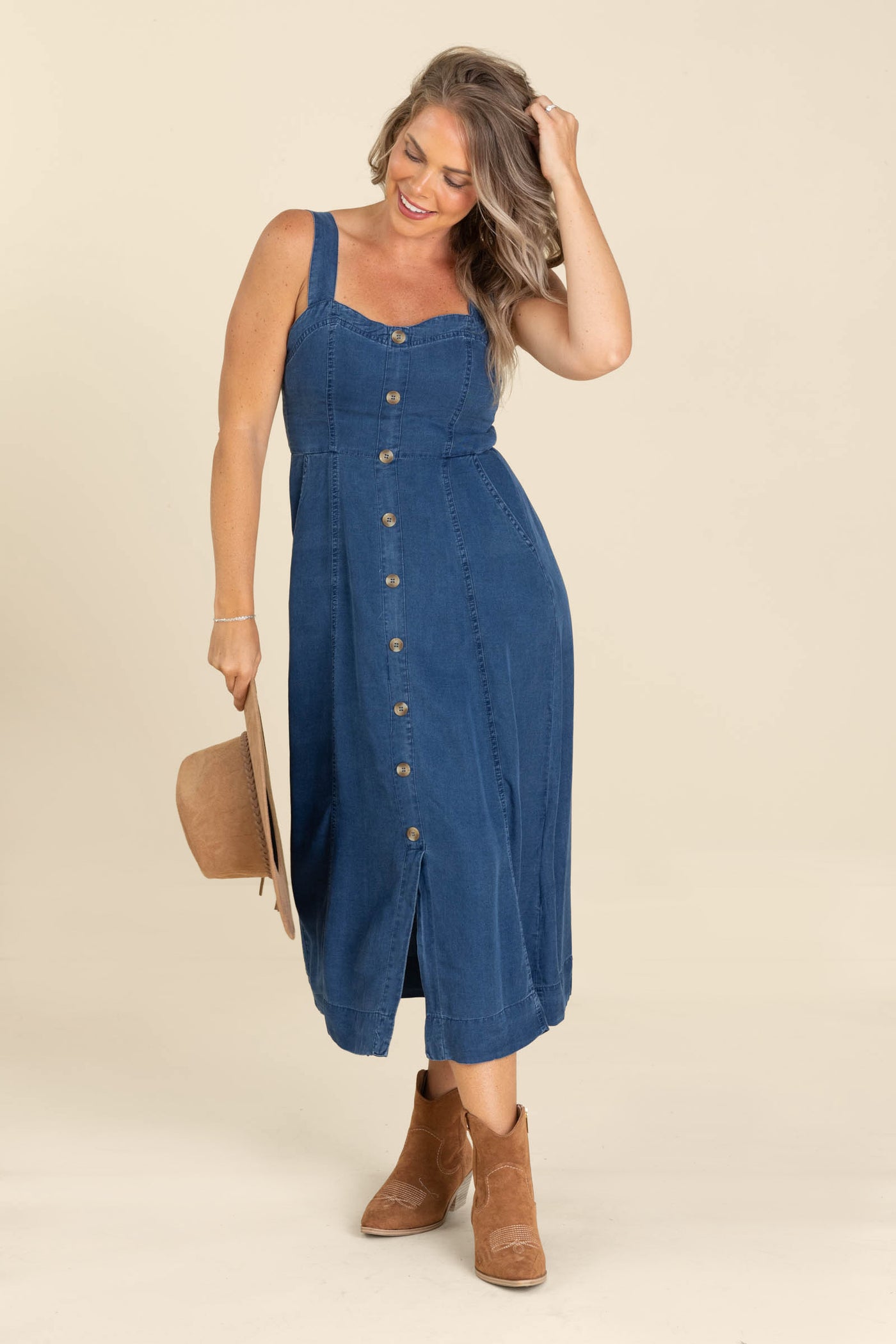 Dark Chambray Button Down Midi Dress - S Dark Chambray Button Down Midi Dress - S