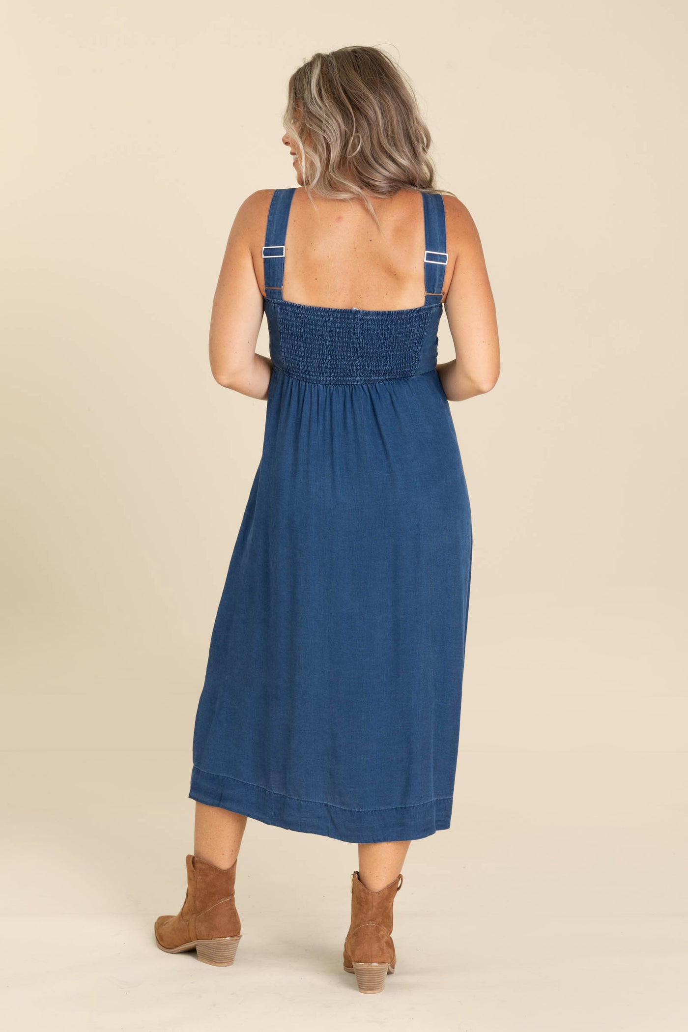 Dark Chambray Button Down Midi Dress - S Dark Chambray Button Down Midi Dress - S