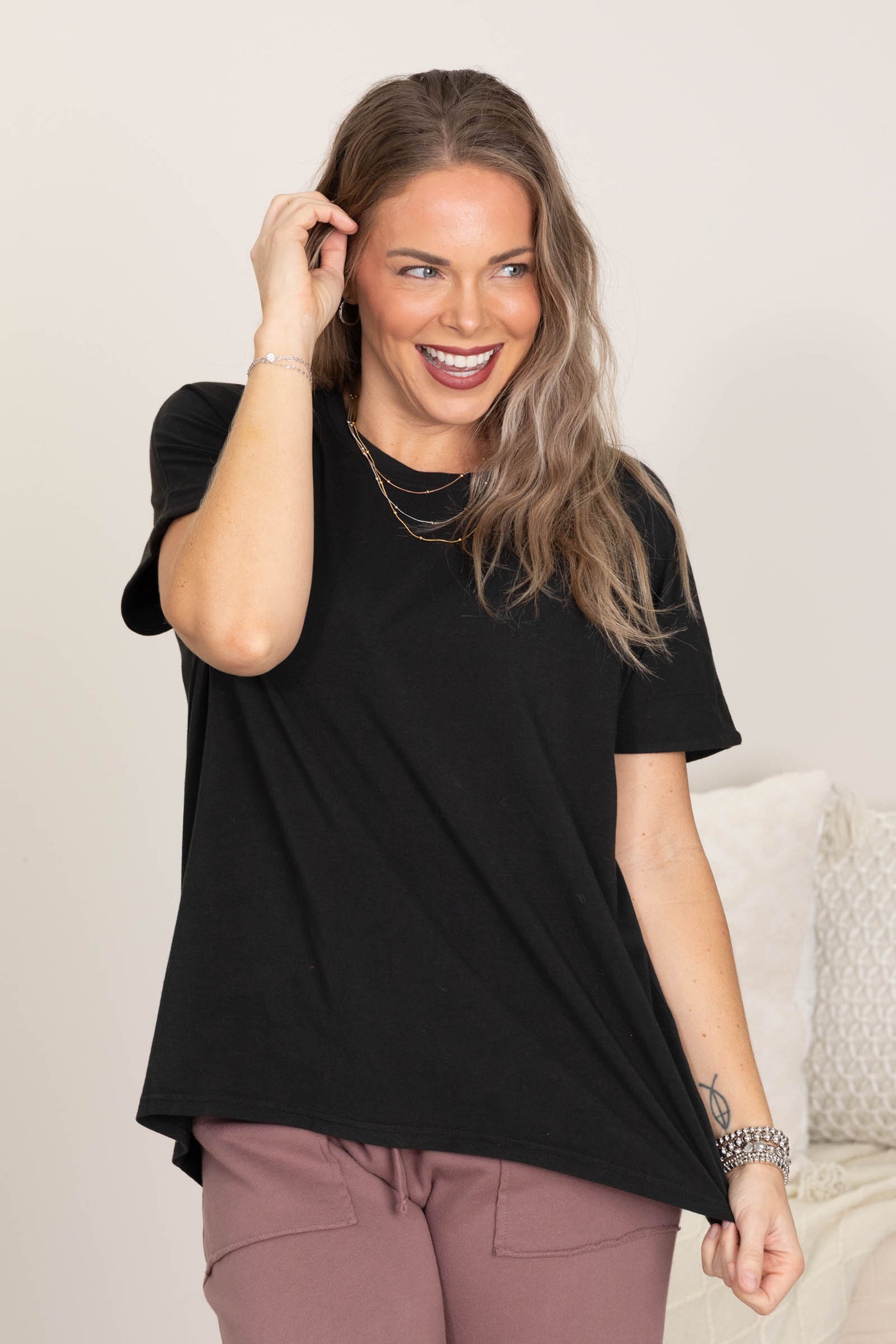 Black Pima Cotton Slouchy Knit Tee
